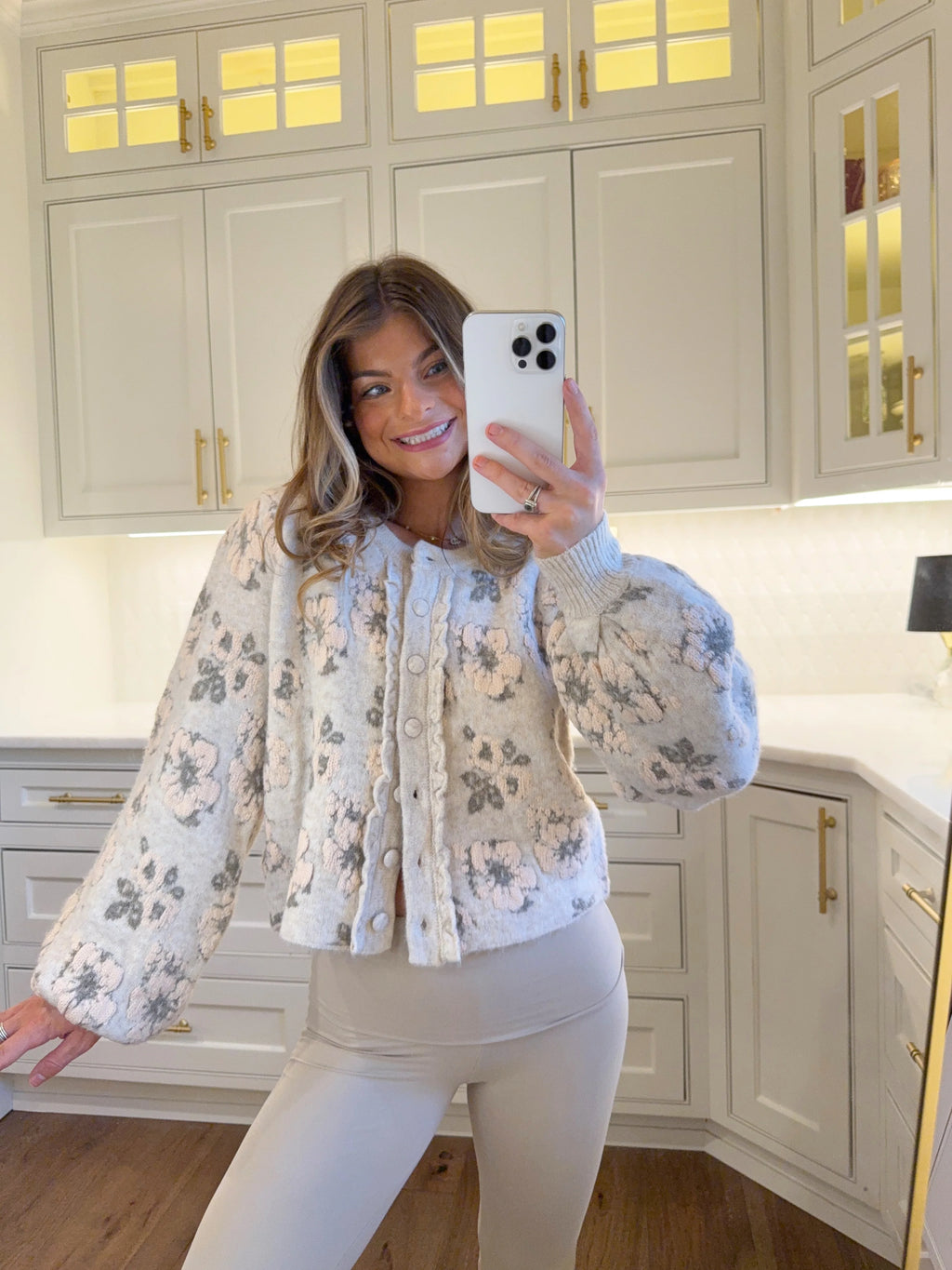 Tallie Floral Jacquard Knit Button Down Cardigan