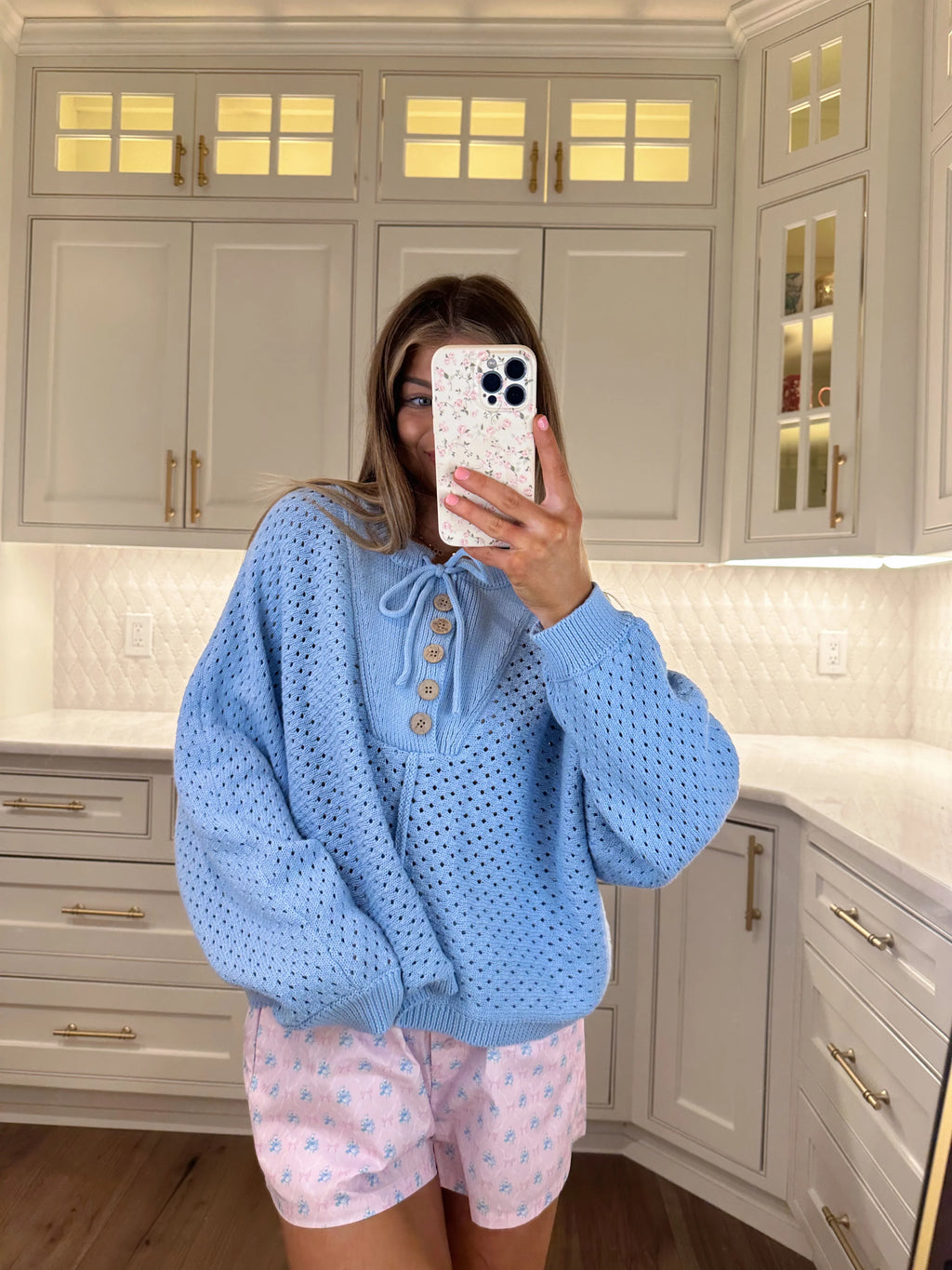 Victoria Henley Neck Dolman Sleeve Pullover - Light Blue