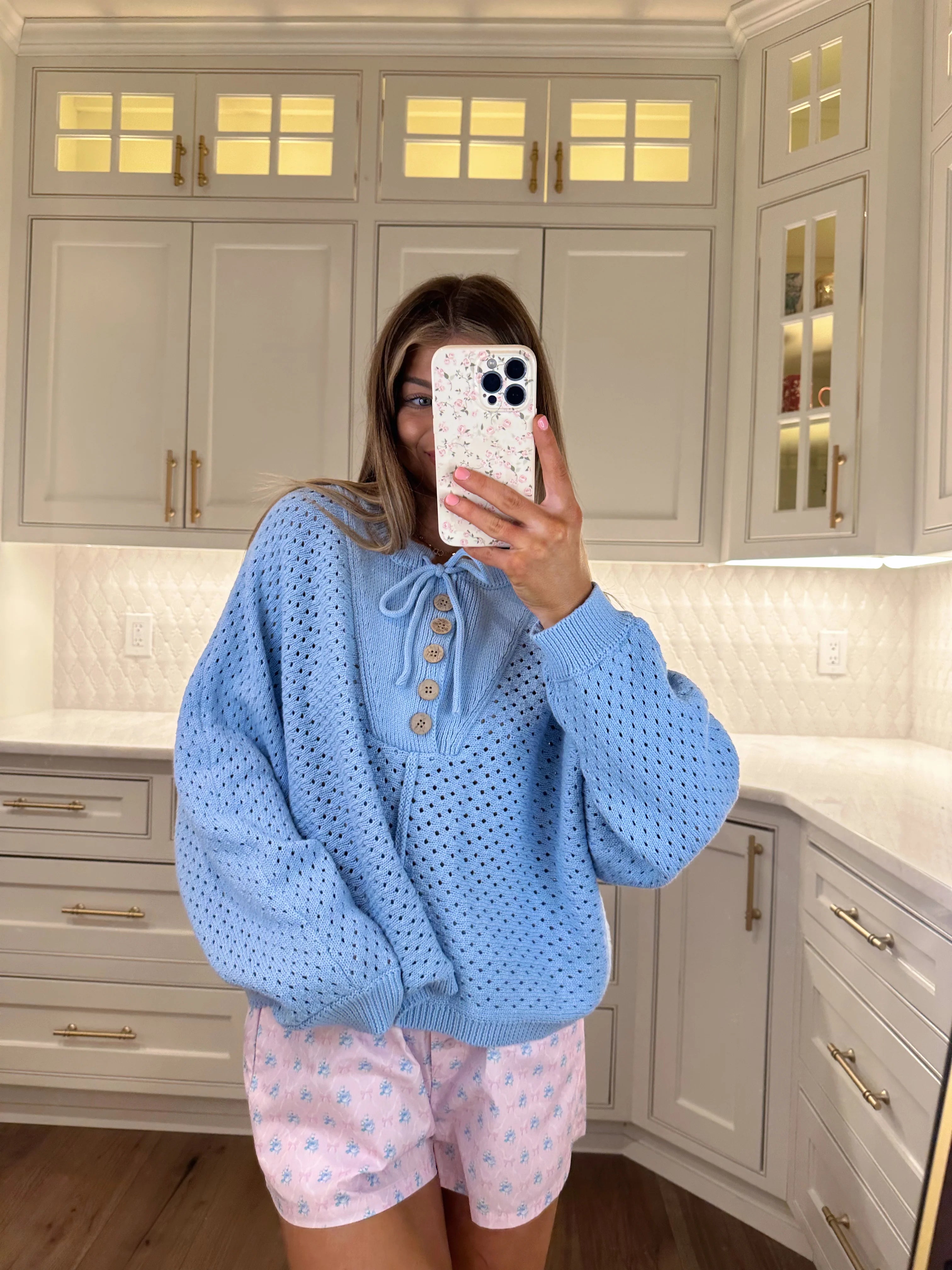 Victoria Henley Neck Dolman Sleeve Pullover - Light Blue