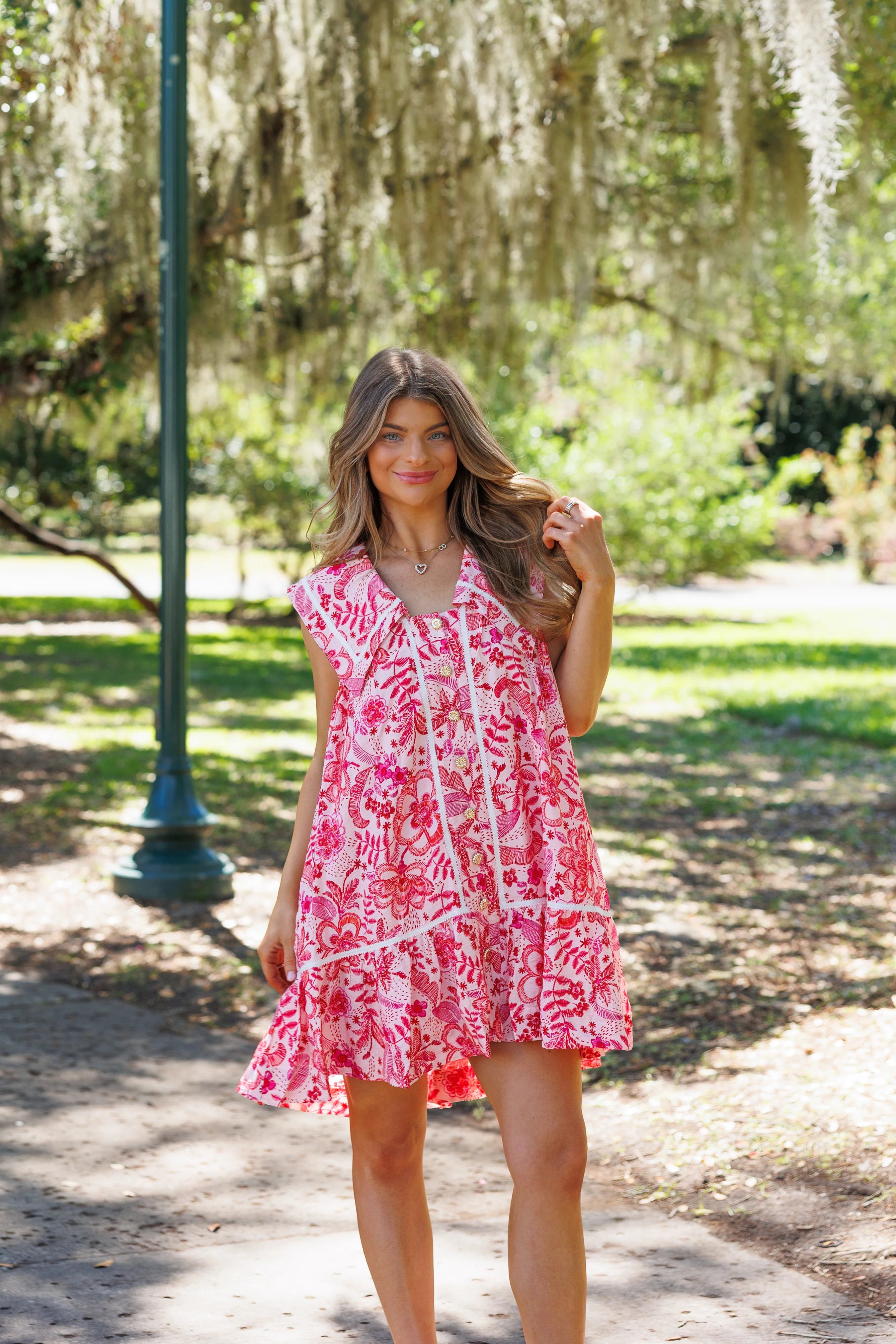 Radiant Floral Mini Dress - Pink / Red
