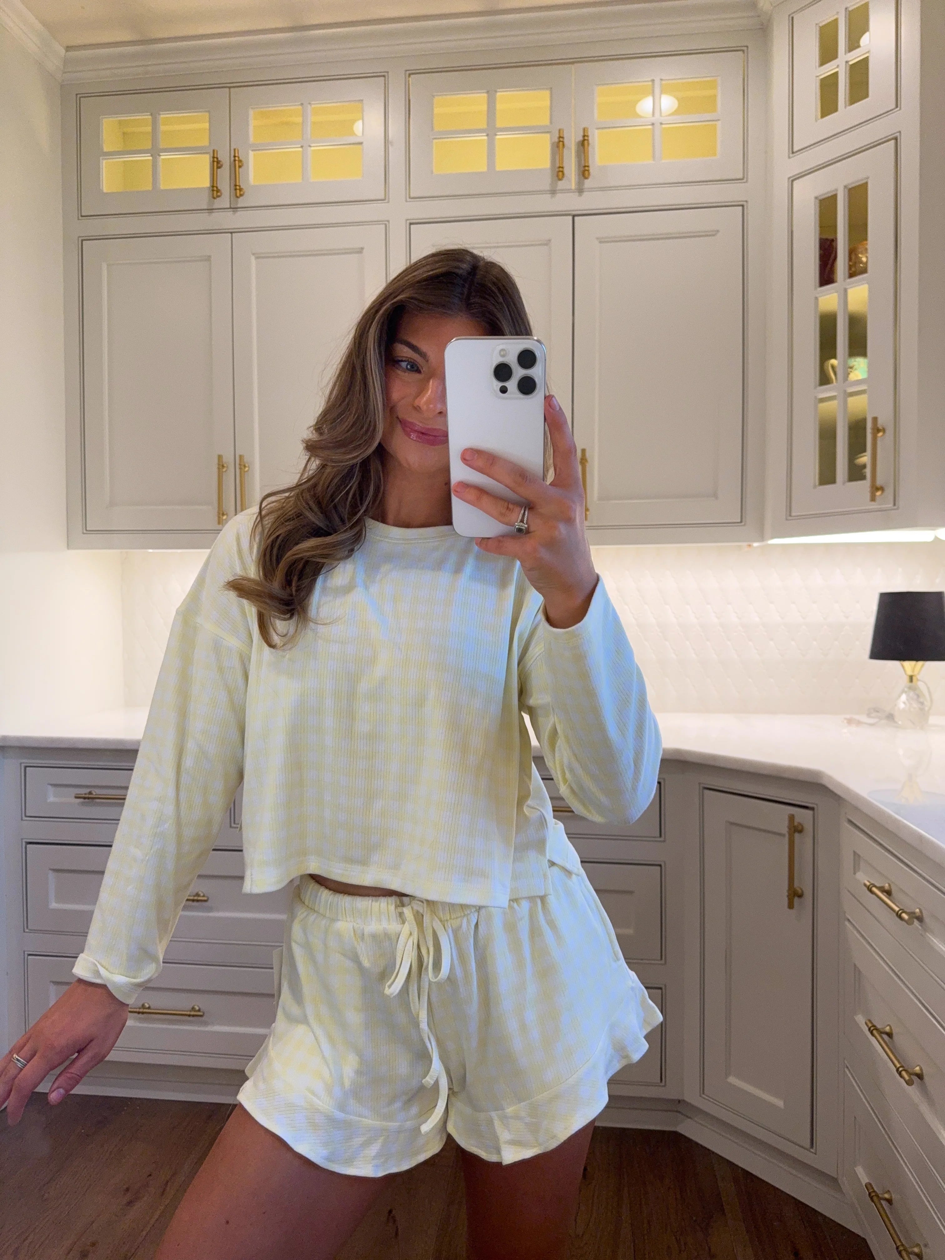 Happy Camper Buttercream Gingham Pajama Set