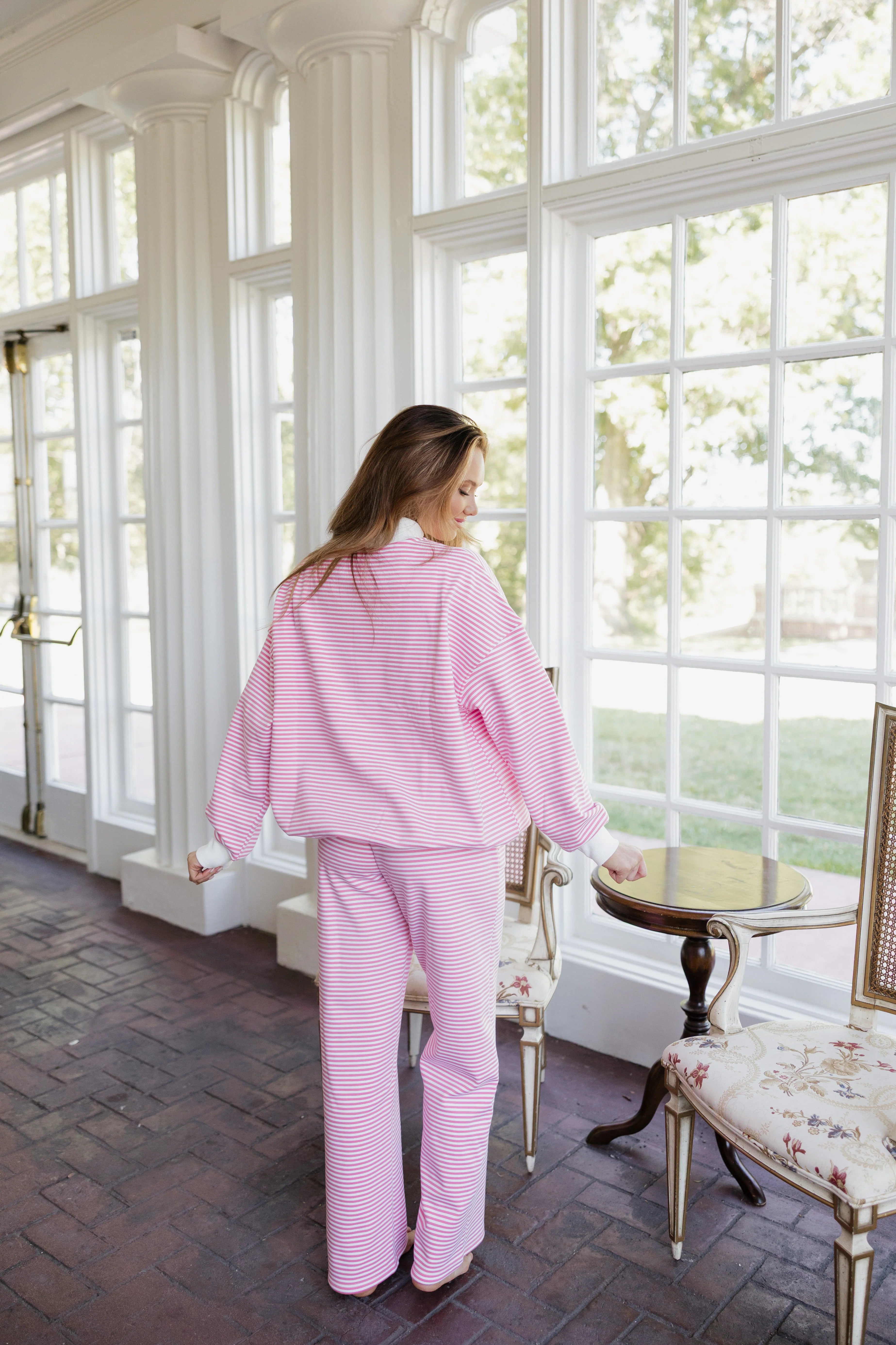 Sail Day Mockneck - Hot Pink Pinstripe