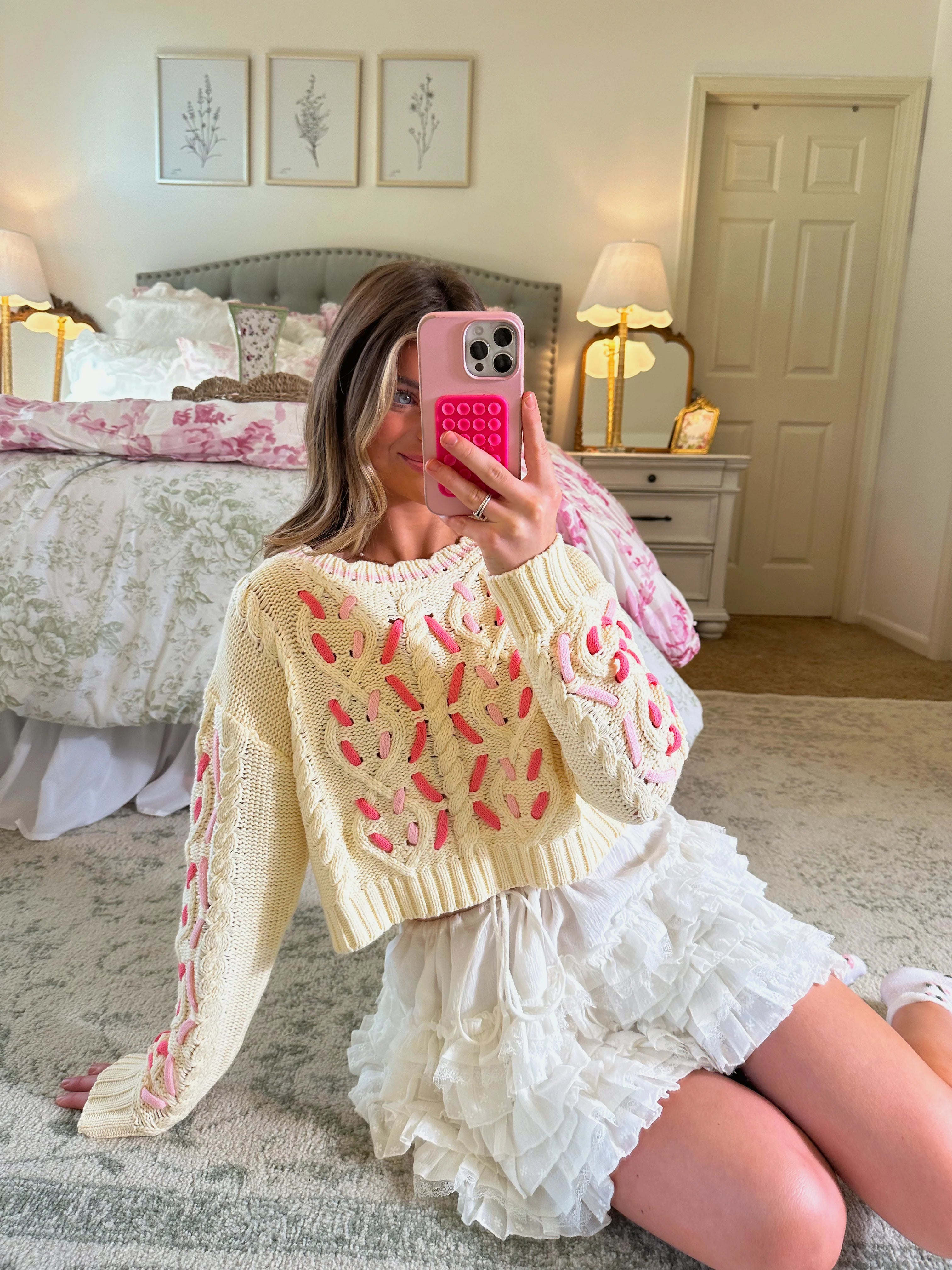 Necessity Cable Pink Interlaced Knit Sweater