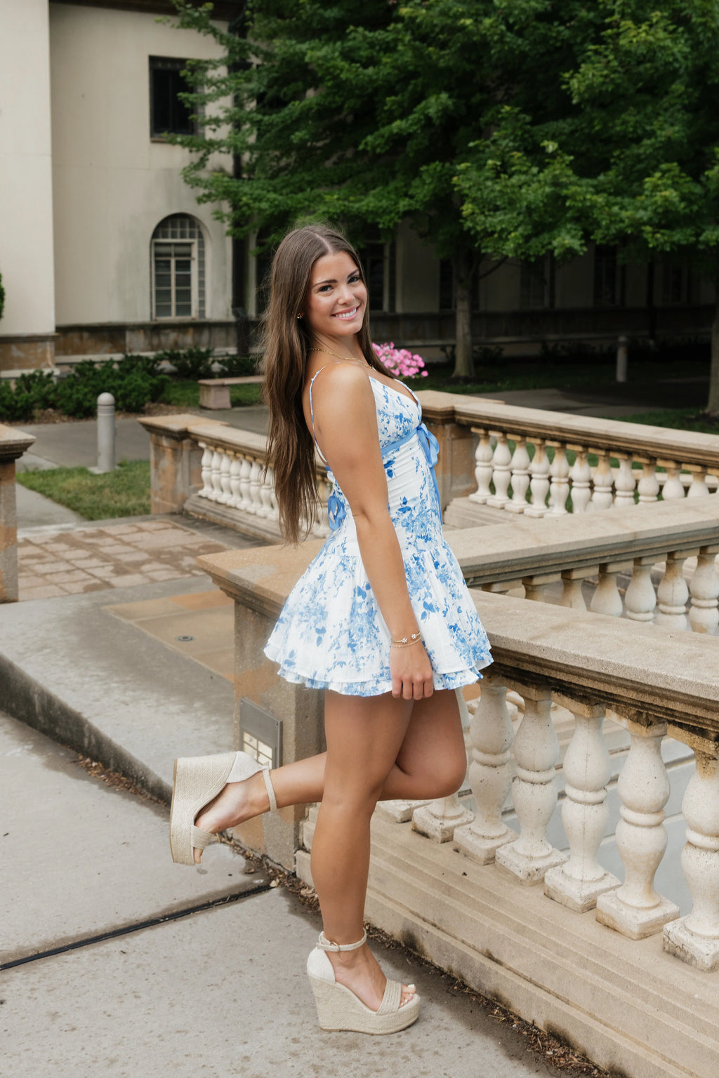 Elodie Mini Dress - Blue / White