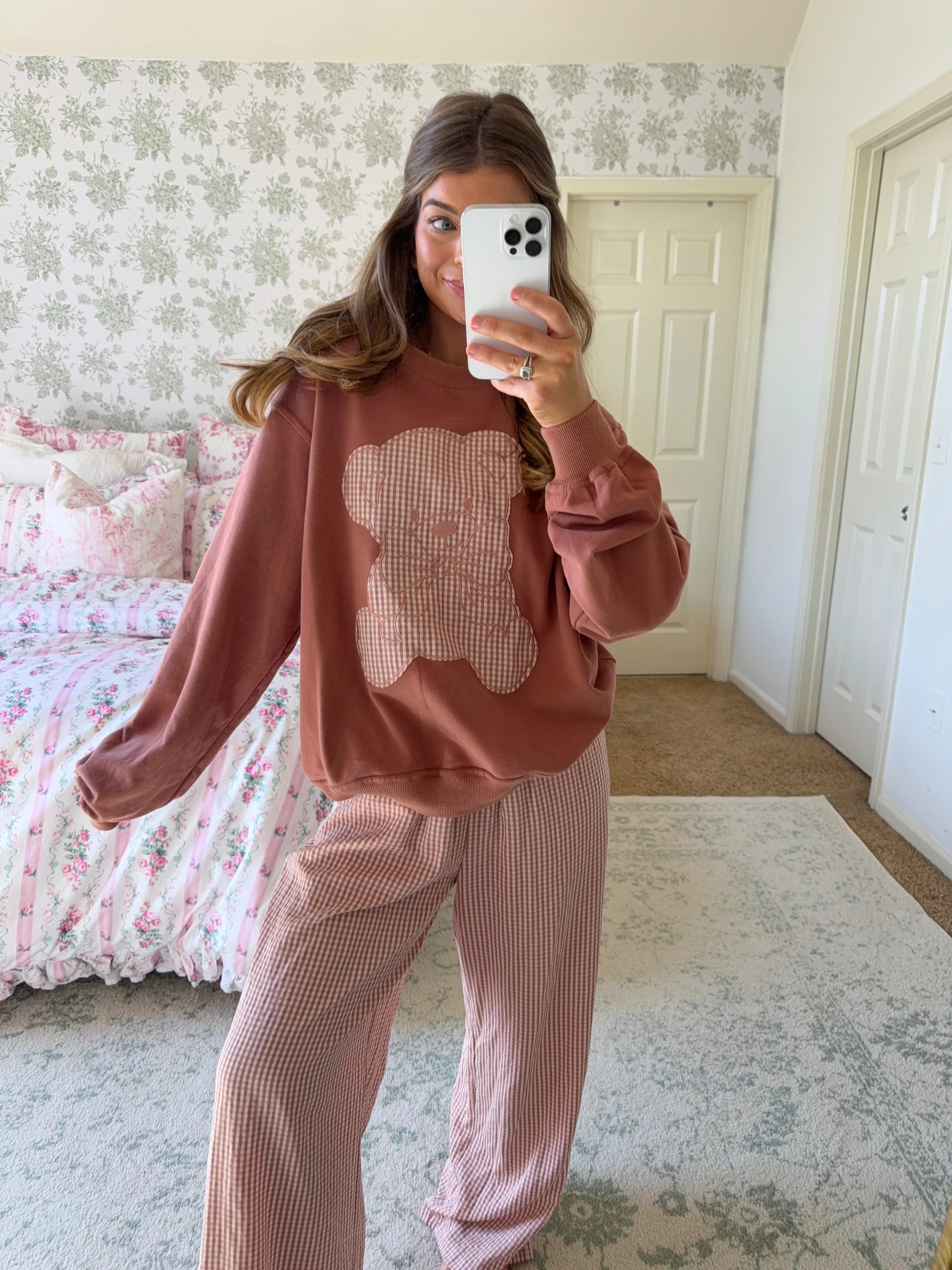 Teddy Bear Gingham Lounge Set - Carmel