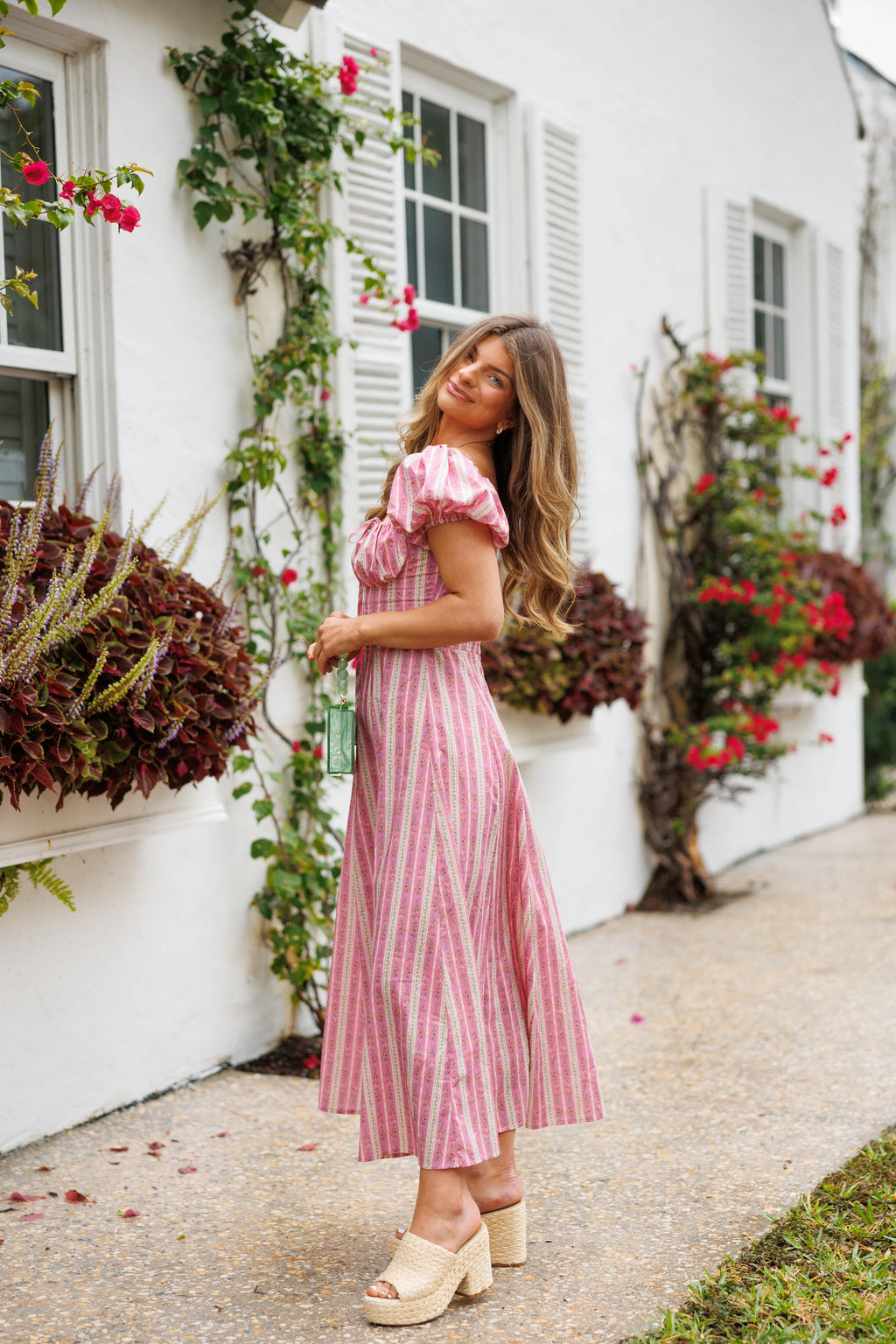 LARGE Pink Coconut Floral Stripe Midi Dress