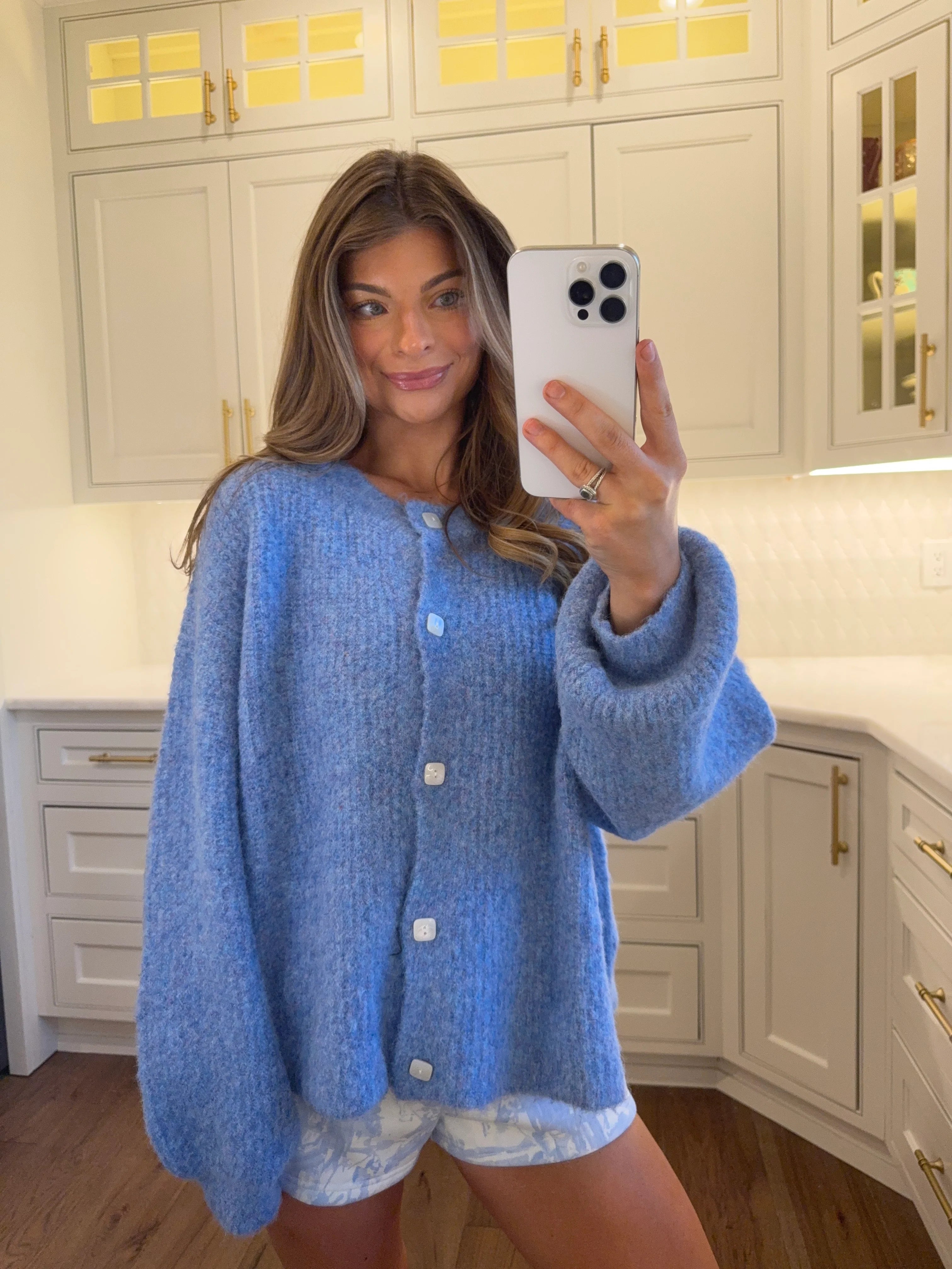 PREORDER EST SHIP 9.18 Moody Balloon Sleeve Knit Cardigan - Blue