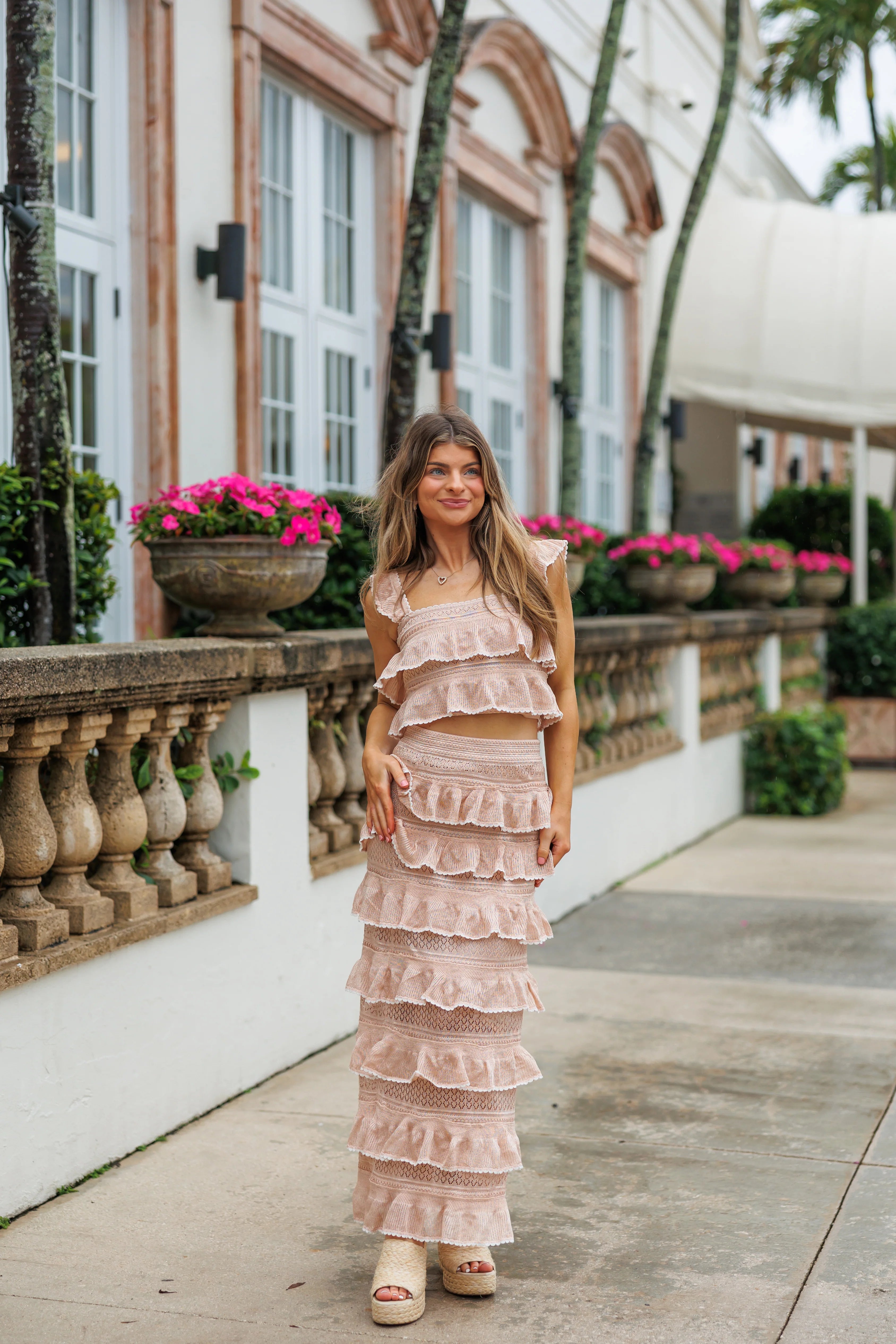 LARGE Marcella Ruffle Knit Top and Skirt Set - Dusty Rose