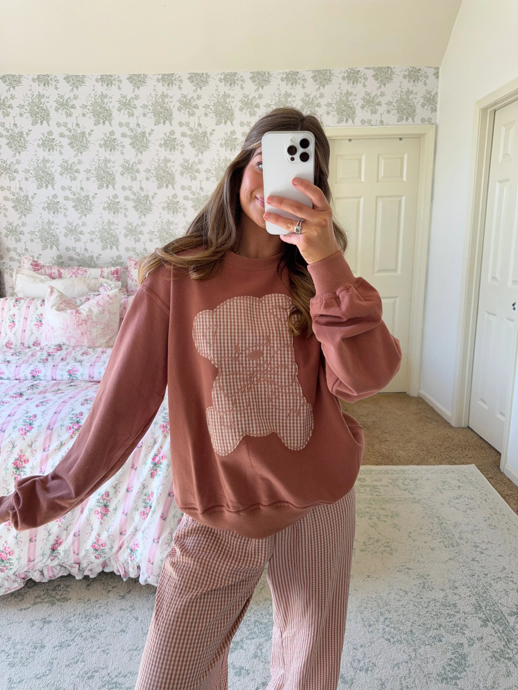 Teddy Bear Gingham Lounge Set - Carmel