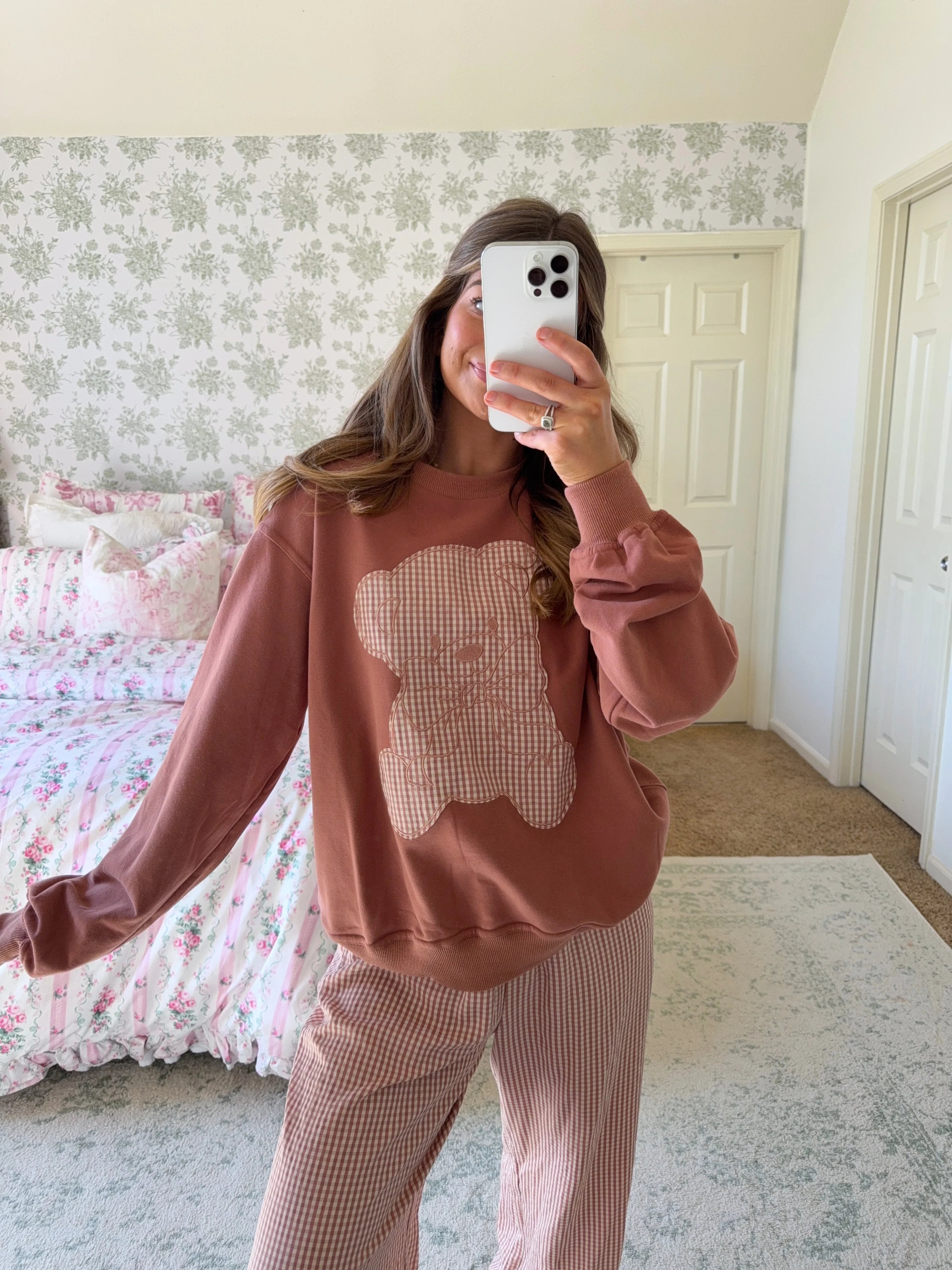 Teddy Bear Gingham Lounge Set - Carmel