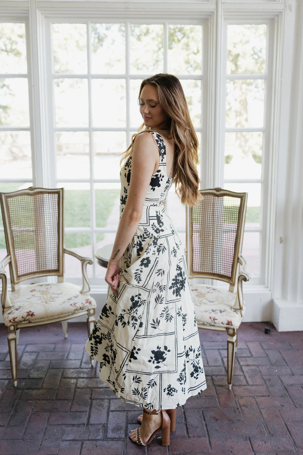 Kennedy Floral Midi Dress - Cream / Black