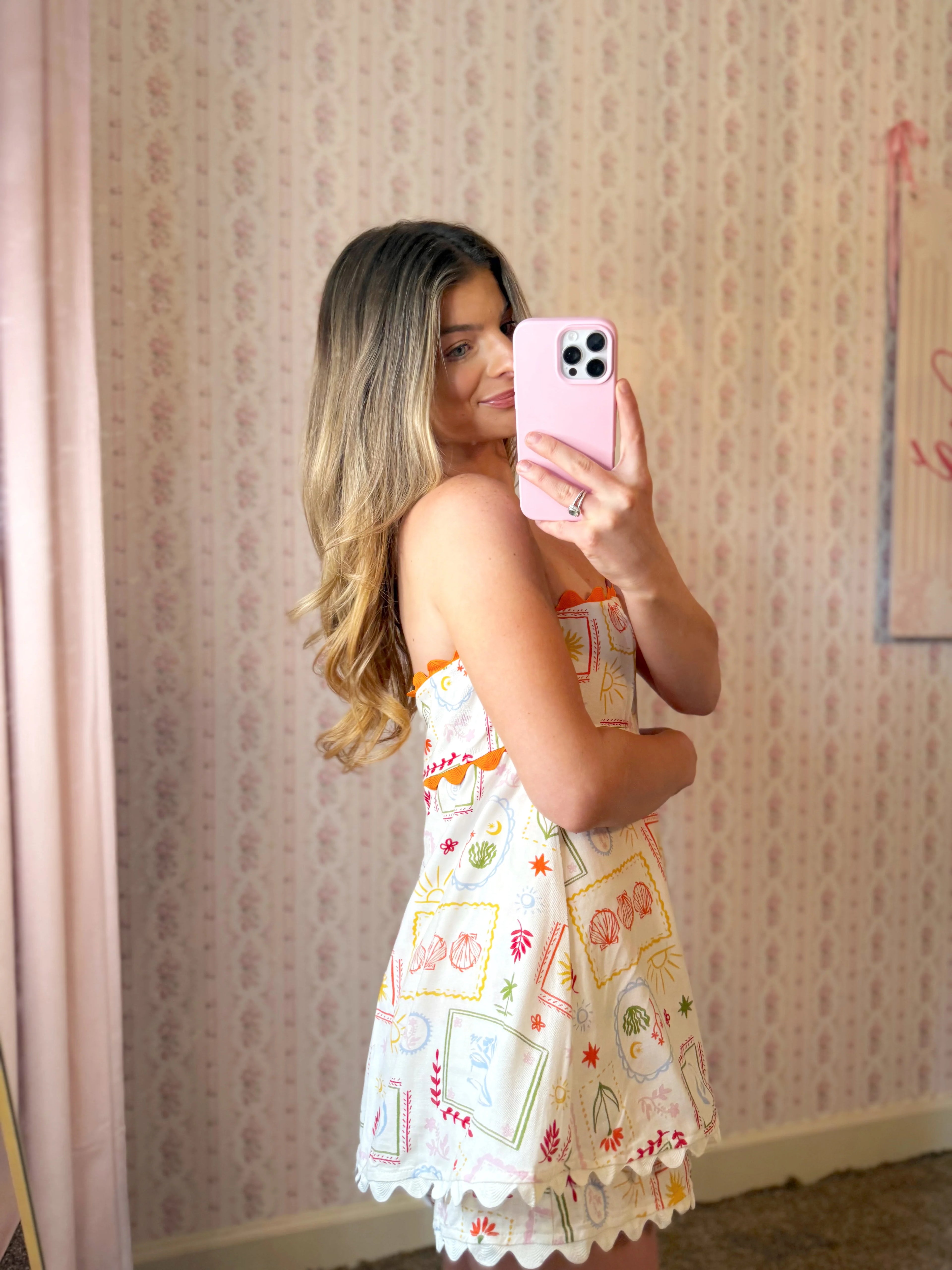 Fallow Vacation Print Strapless Romper