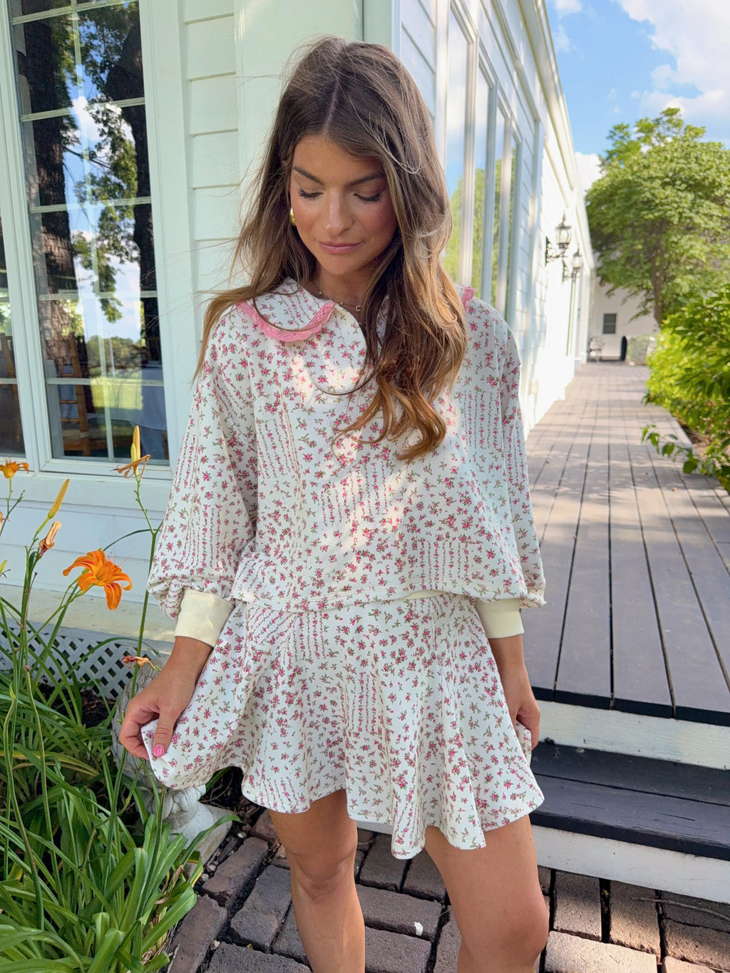 Fallon Floral Lounge Skort and Pullover Set