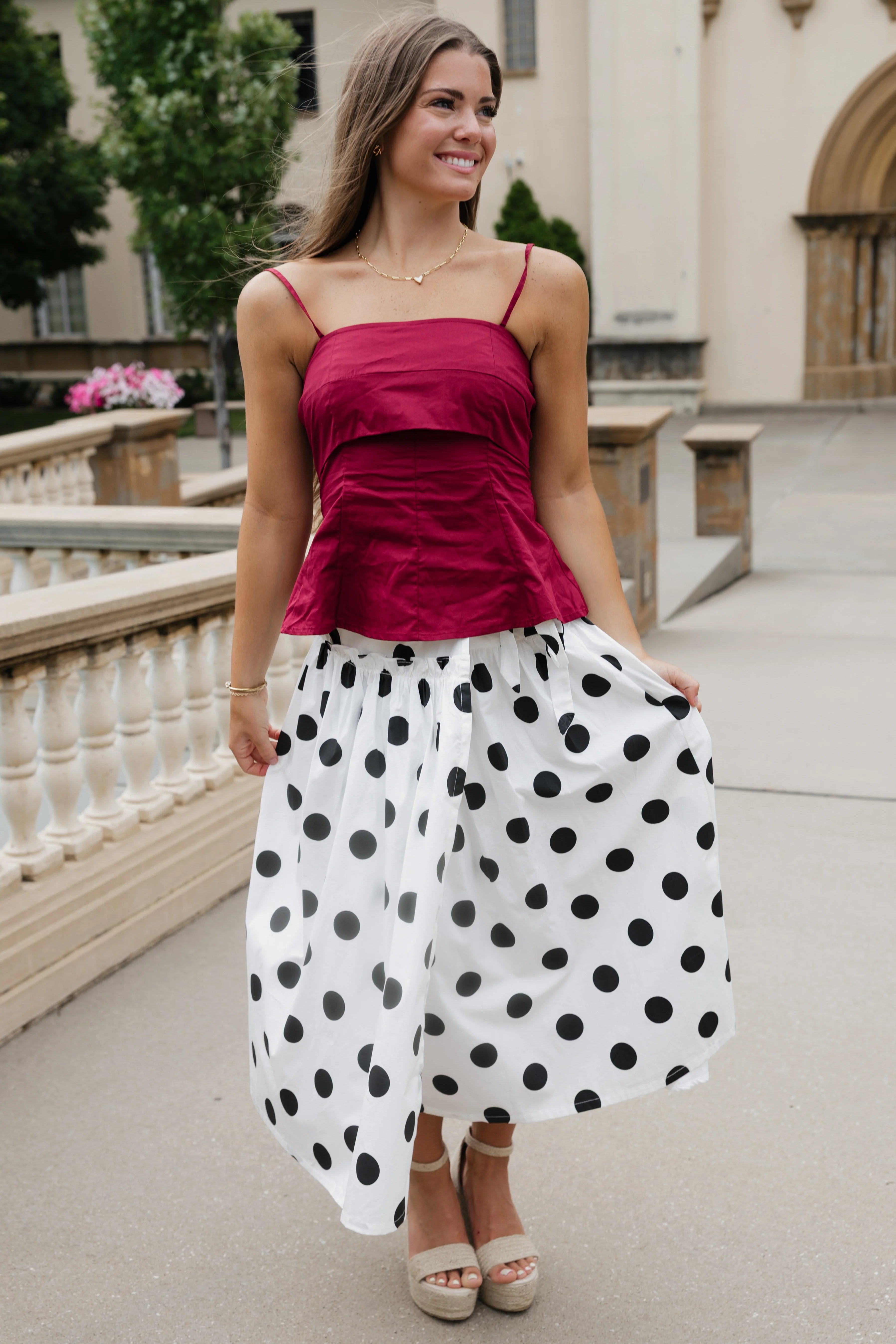 Lola Polka Dot Maxi Skirt - White / Black