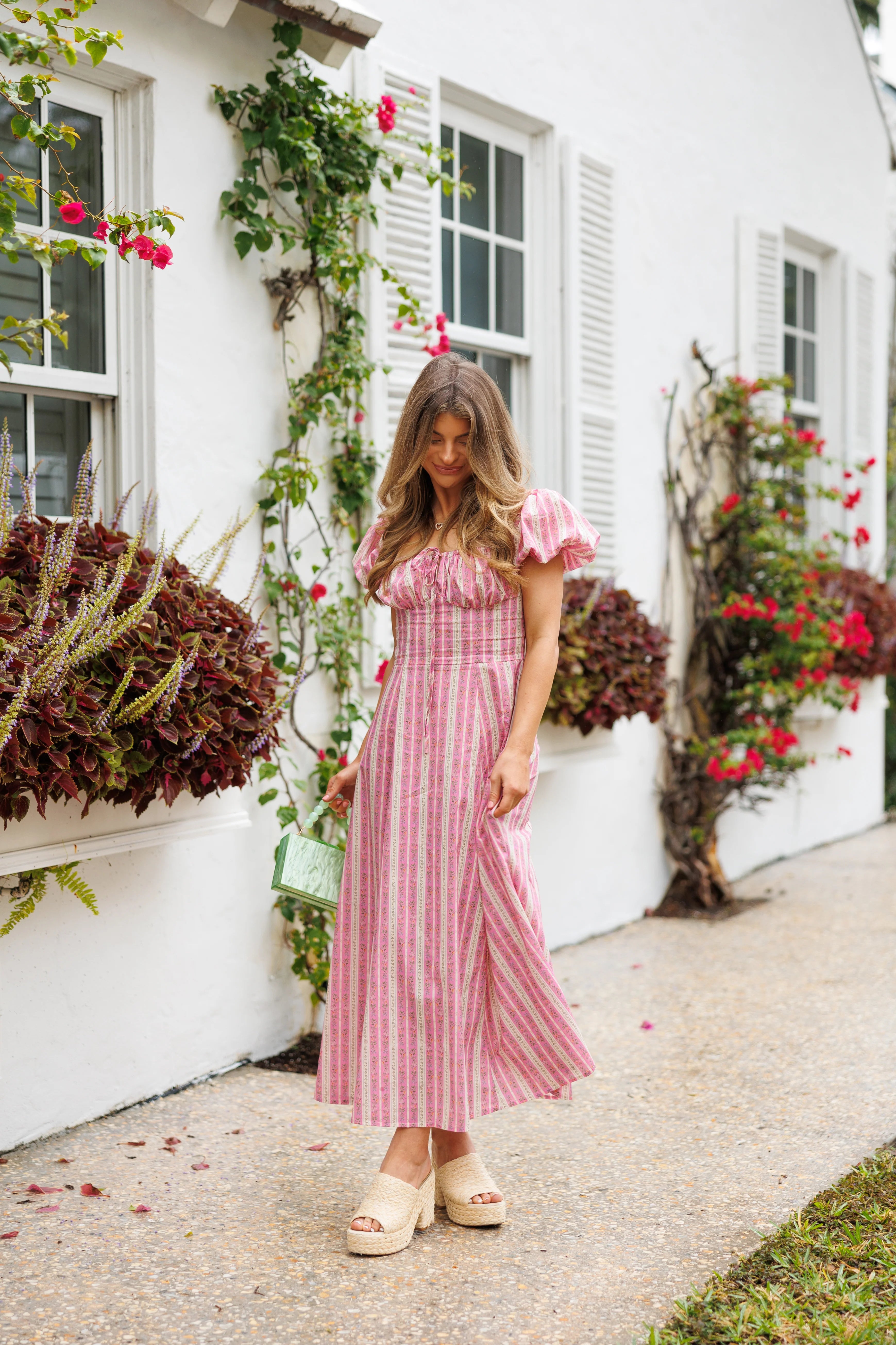 LARGE Pink Coconut Floral Stripe Midi Dress