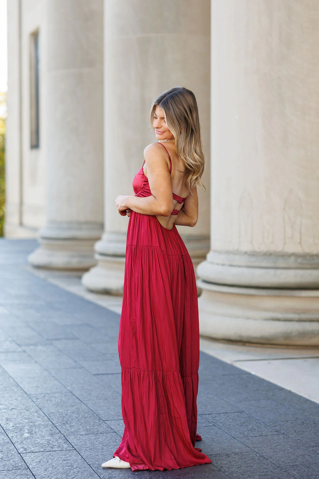 LARGE - With Love Satin Maxi Dress - Burgundy
