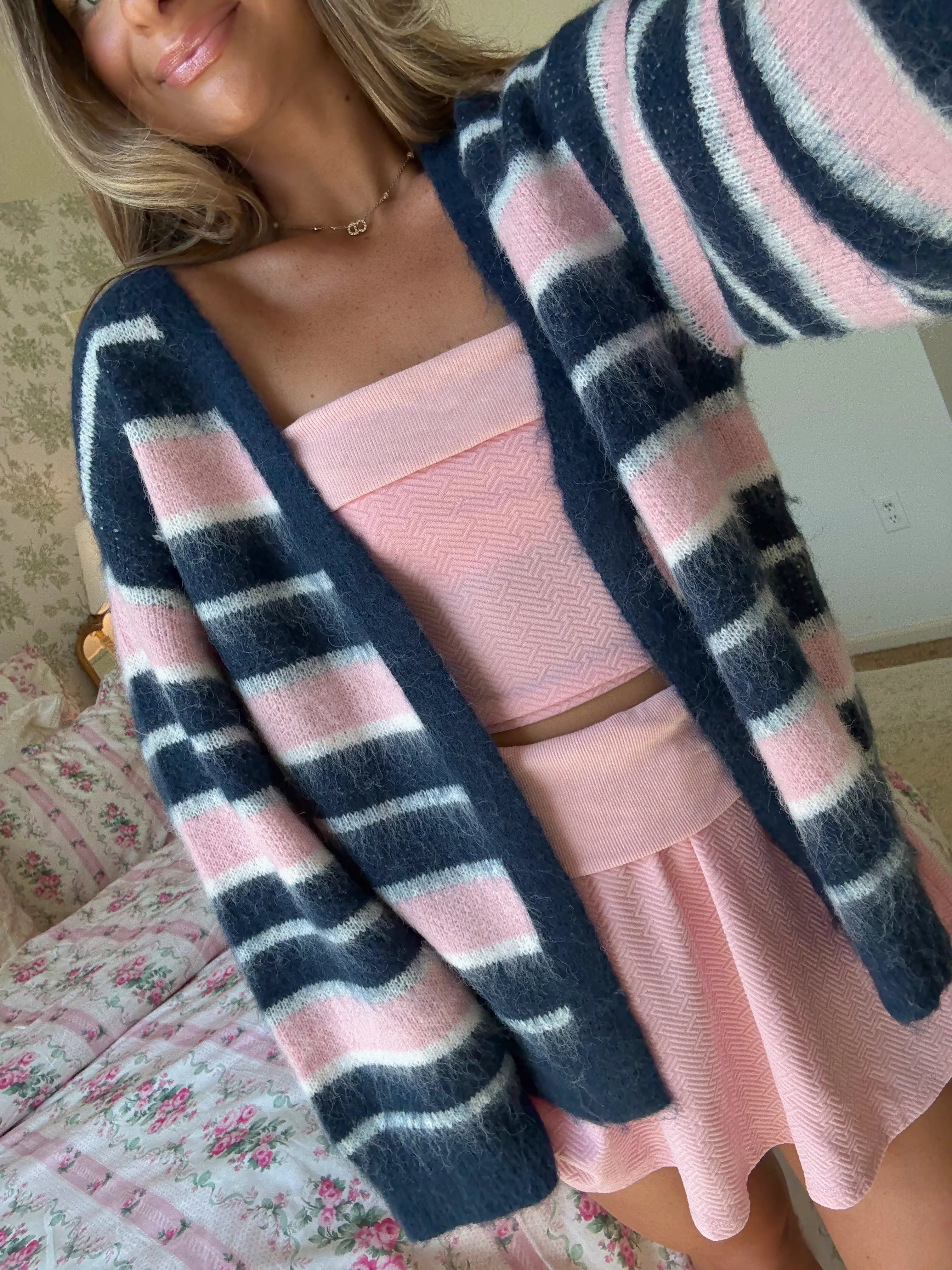 Townes Striped Cardigan - Navy / Pink