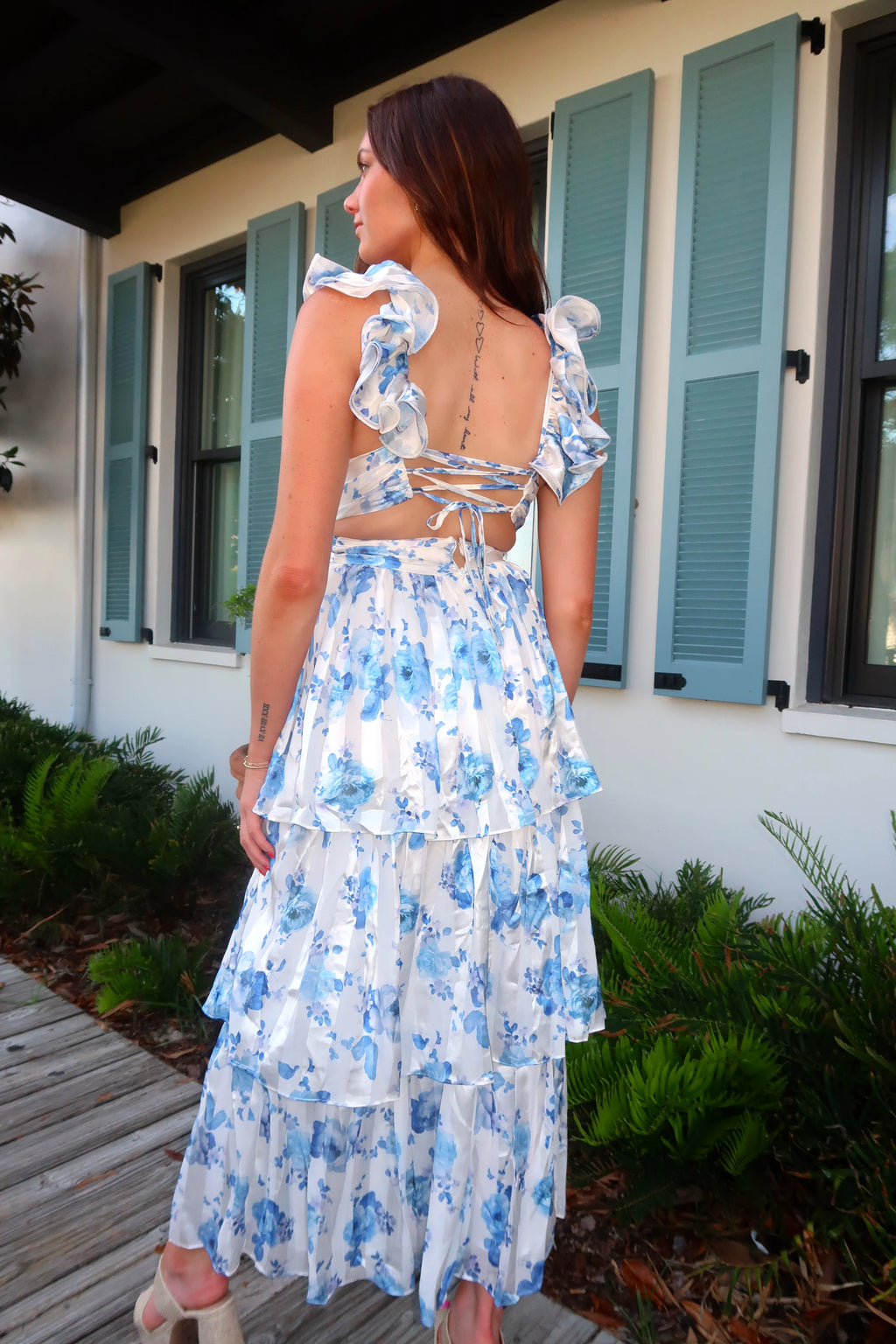 Sea La Vie Floral Embroidered Ruffled Maxi Dress