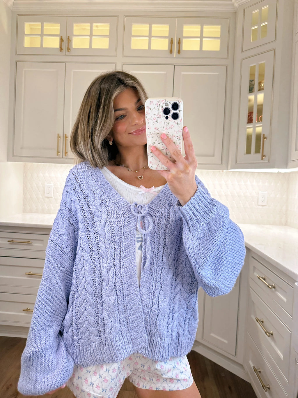 Polished Tie Front Oversized Cardigan - Lavender