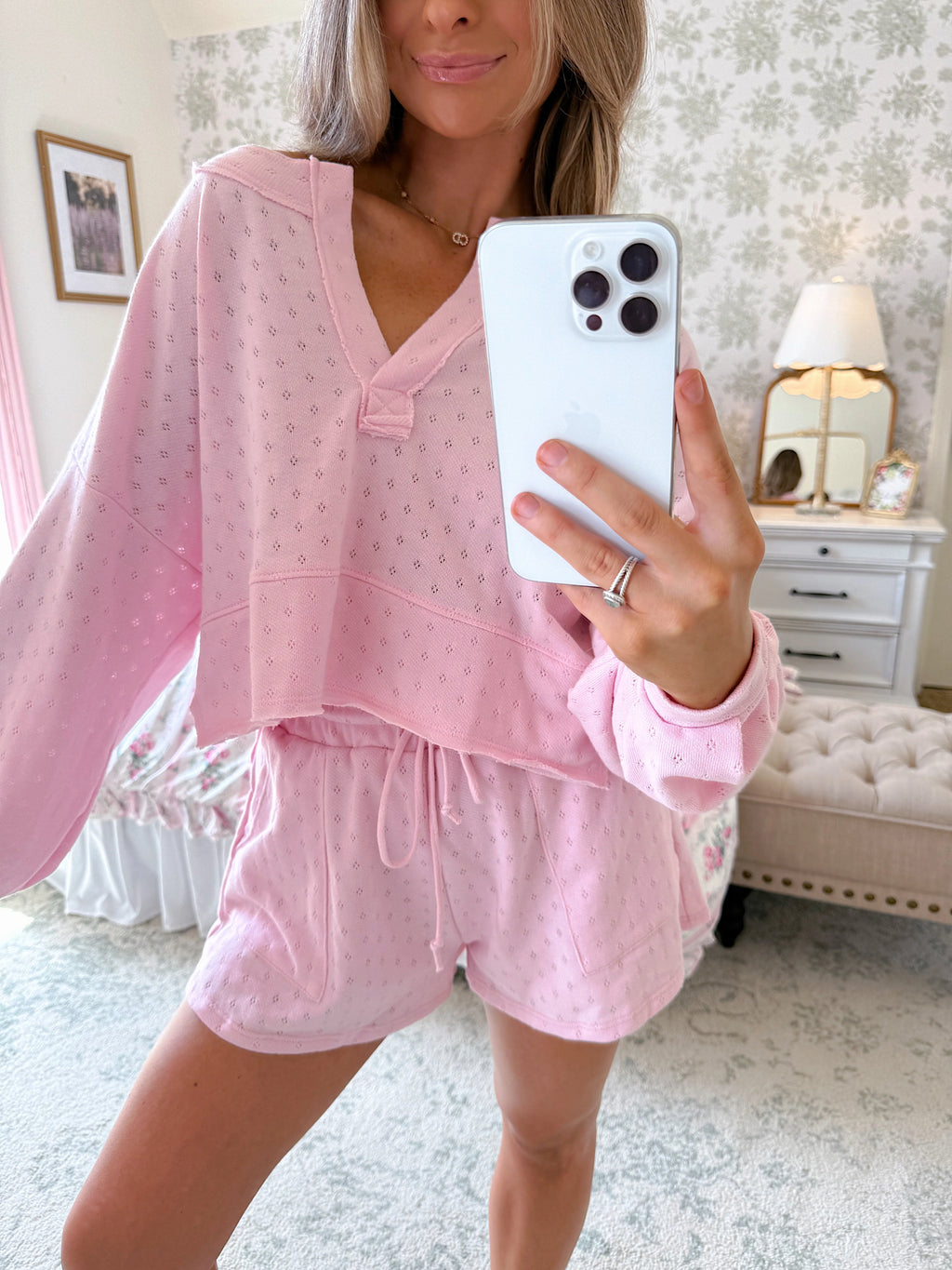 Idylla Pointelle Shorts and Top Set - Light Pink