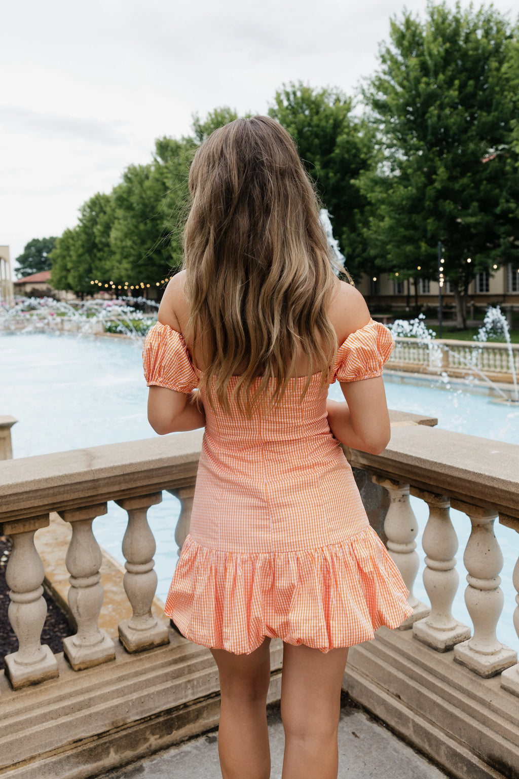 Leia Gingham Off The Shoulder Mini Dress - Orange / White