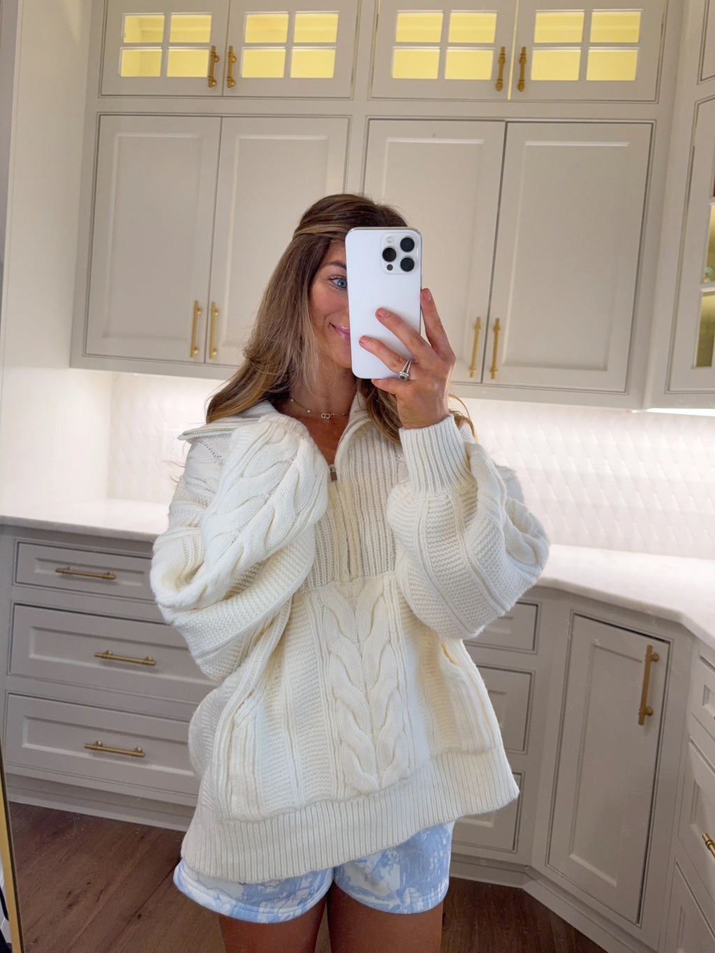 Bookstore Cableknit Quarter Zip - Cream