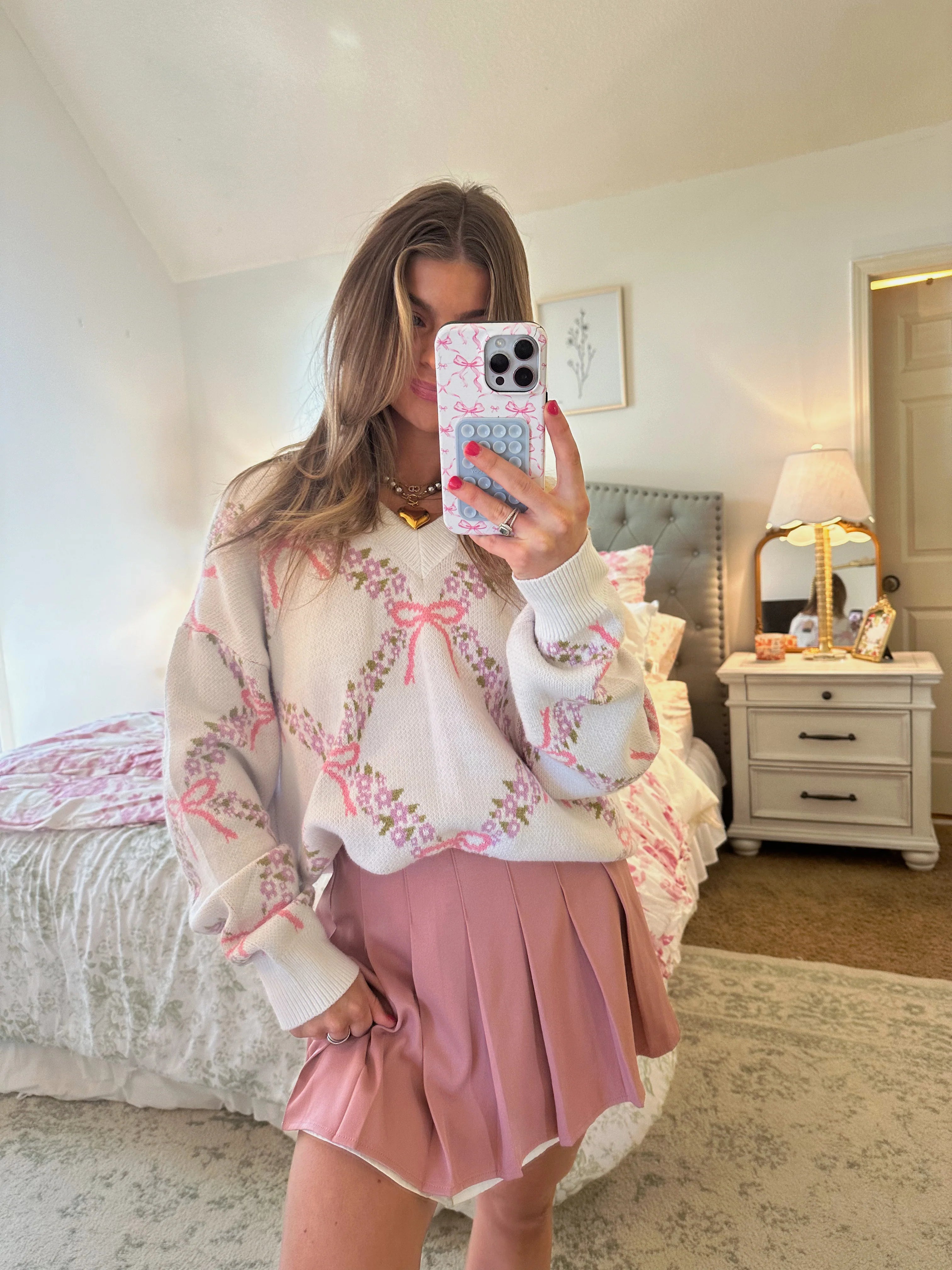 Felicie Pleated Mini Skirt - Pink / White