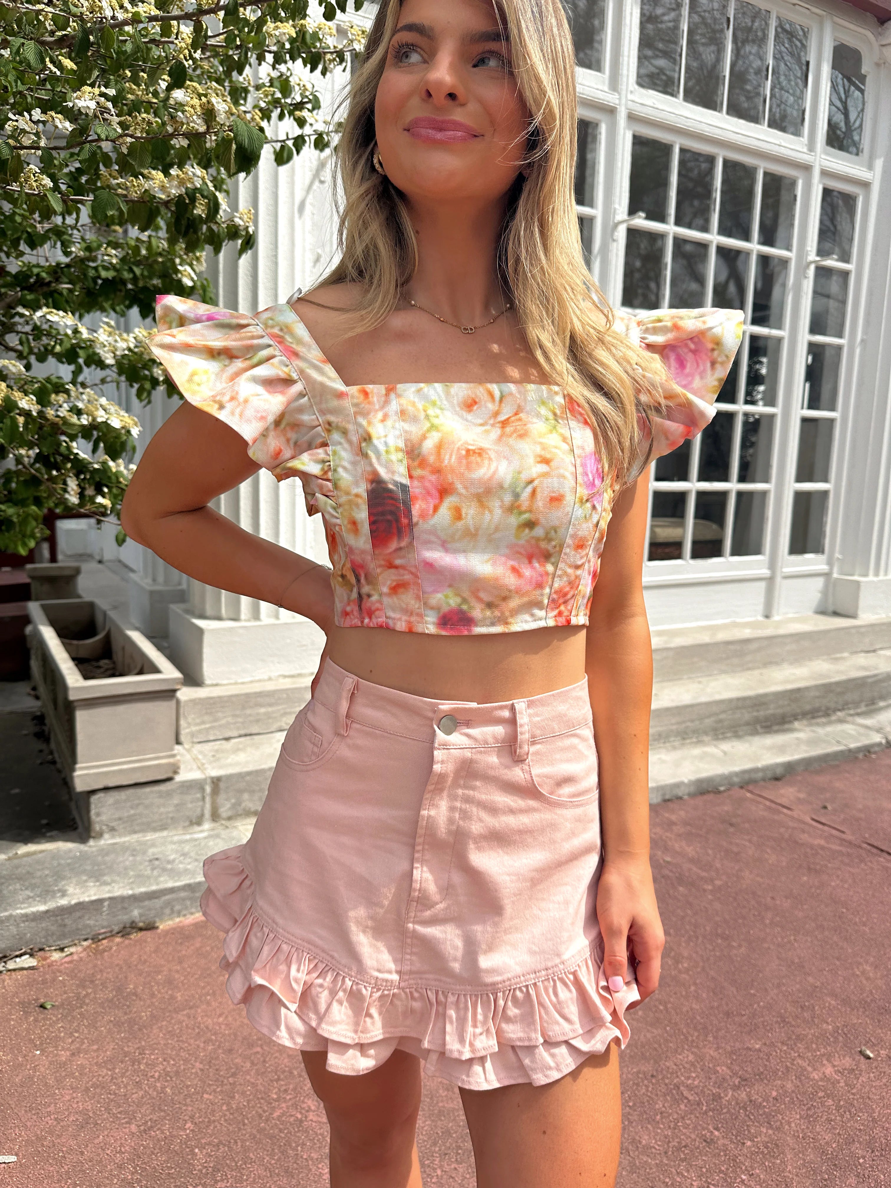 Lydia Flutter Sleeve Crop Top