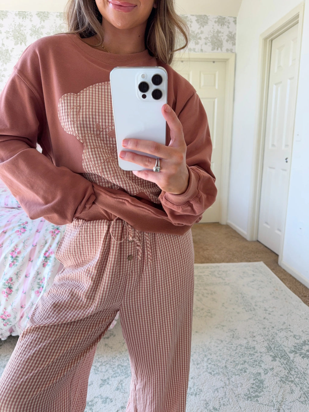 Teddy Bear Gingham Lounge Set - Carmel