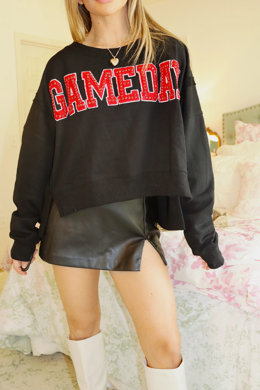 Gameday Rhinestone Sweatshirt - Black / Red