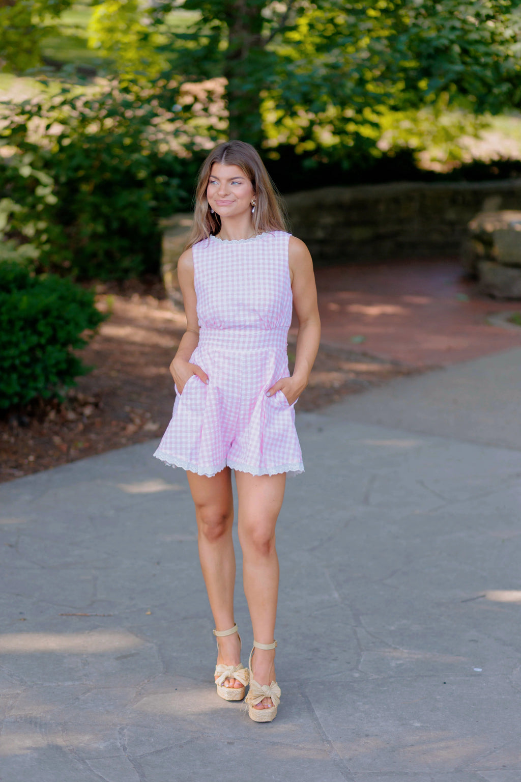 Isabelle Gingham Romper - Pink