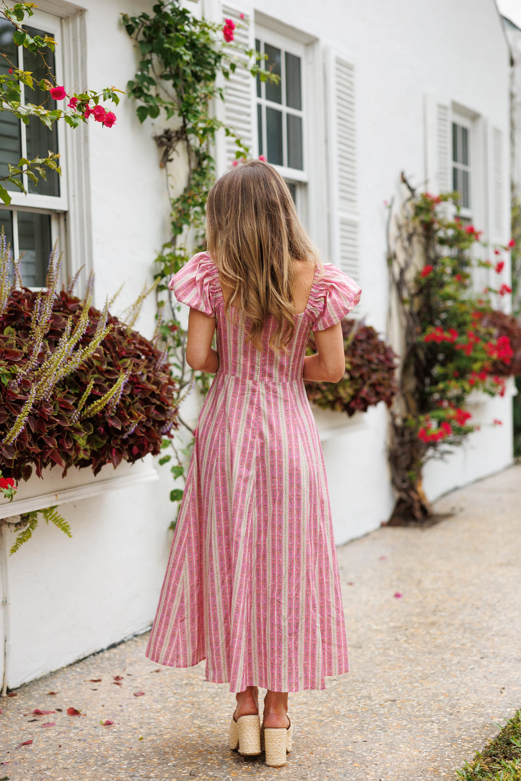 LARGE Pink Coconut Floral Stripe Midi Dress