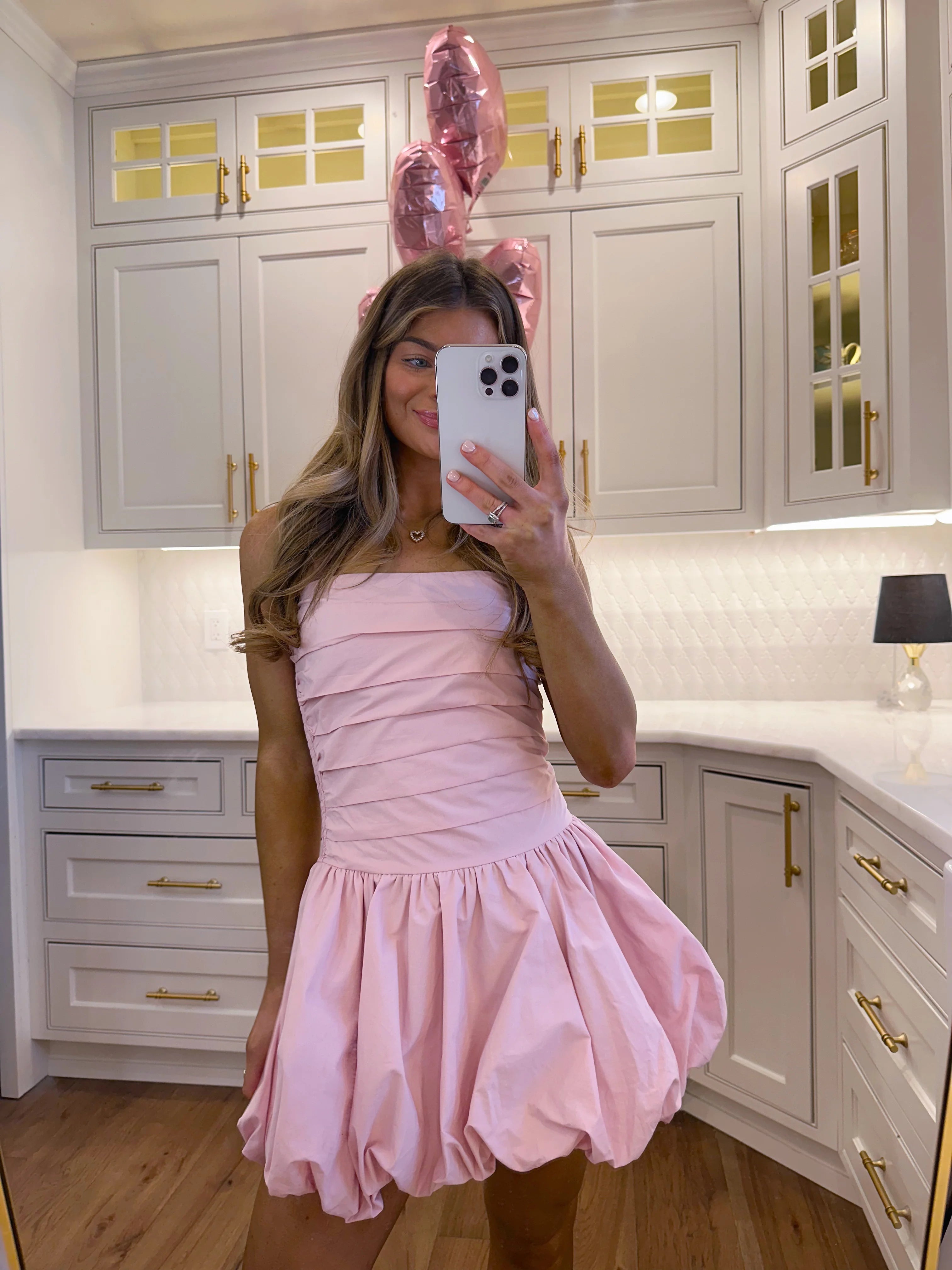 LARGE - Pink Beginnings Bubble Hem Strapless Mini Dress - Light Pink