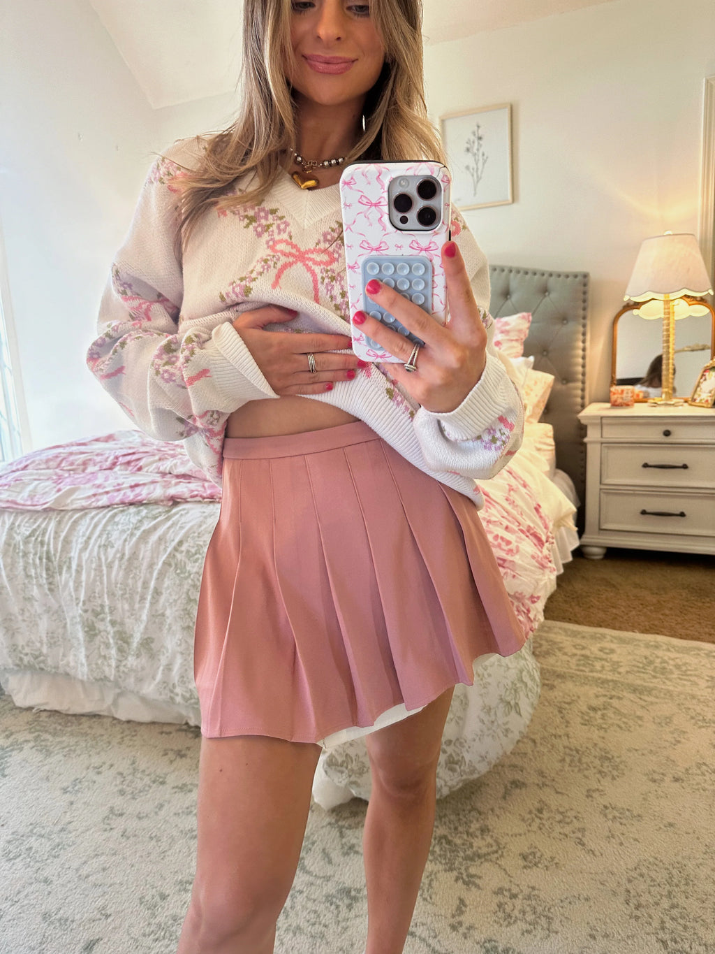 Felicie Pleated Mini Skirt - Pink / White