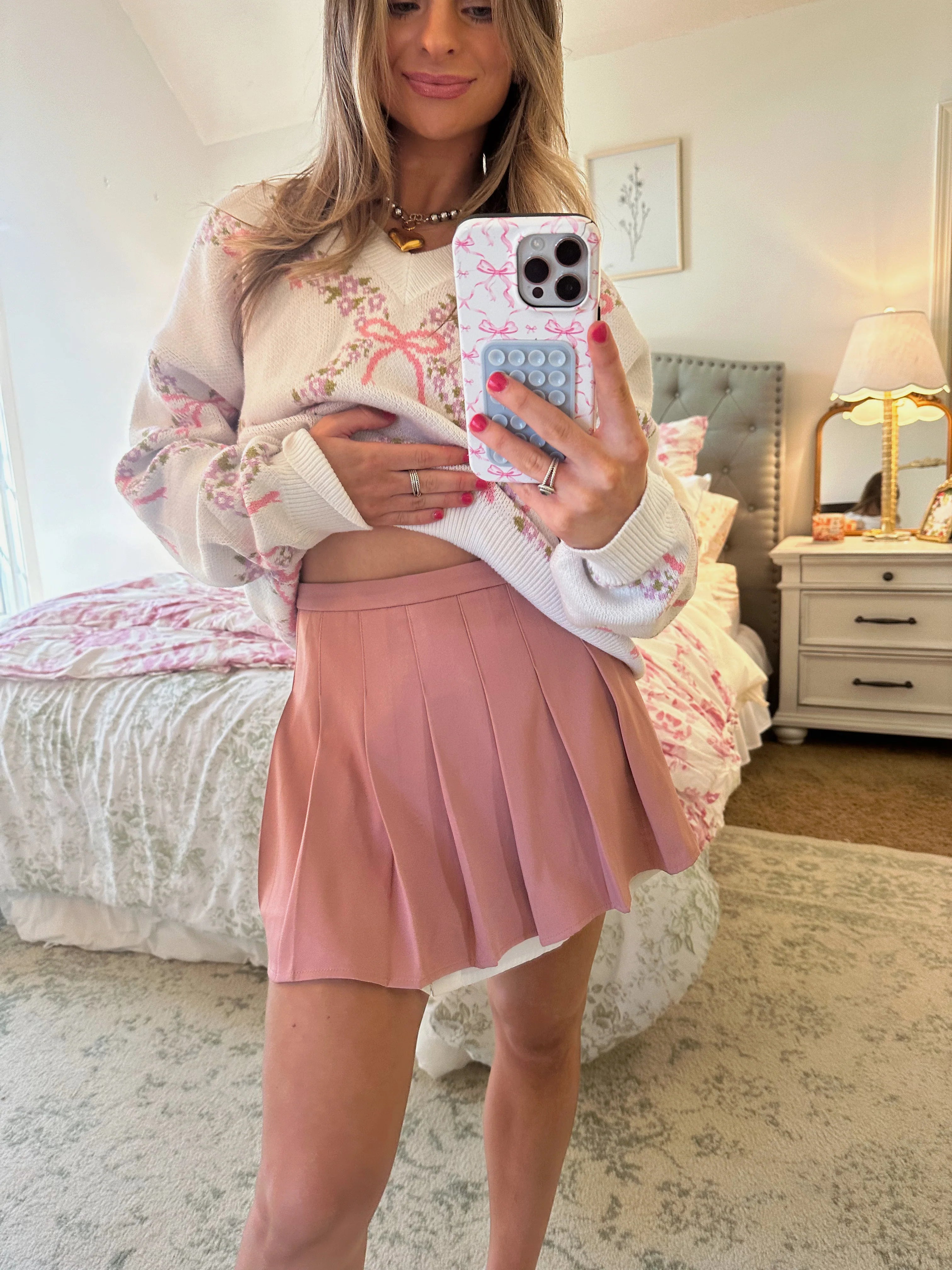 Felicie Pleated Mini Skirt - Pink / White