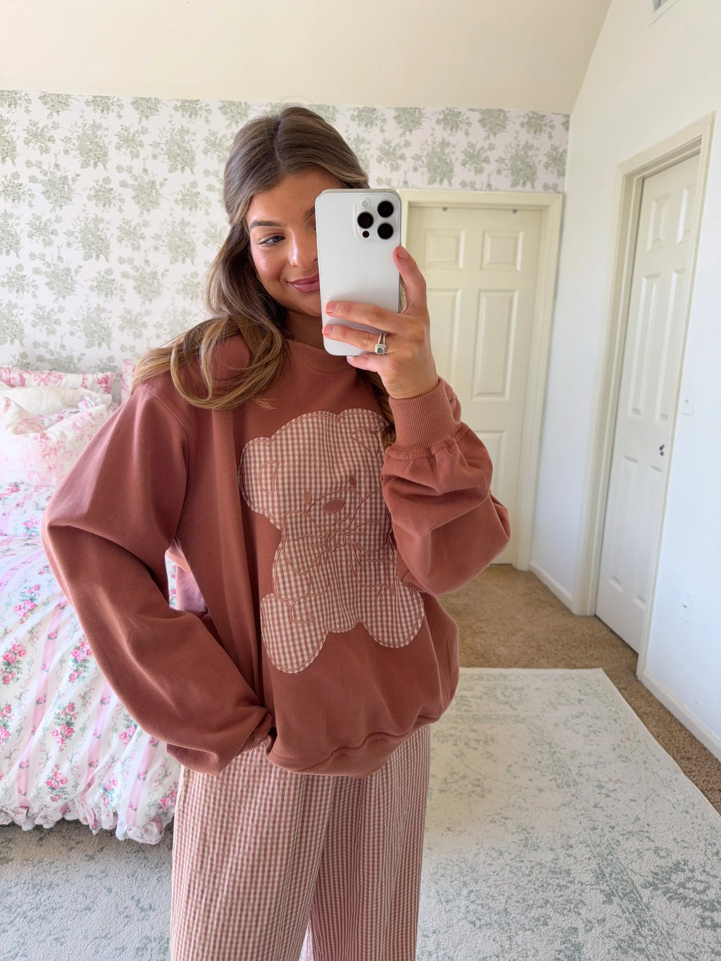 Teddy Bear Gingham Lounge Set - Carmel