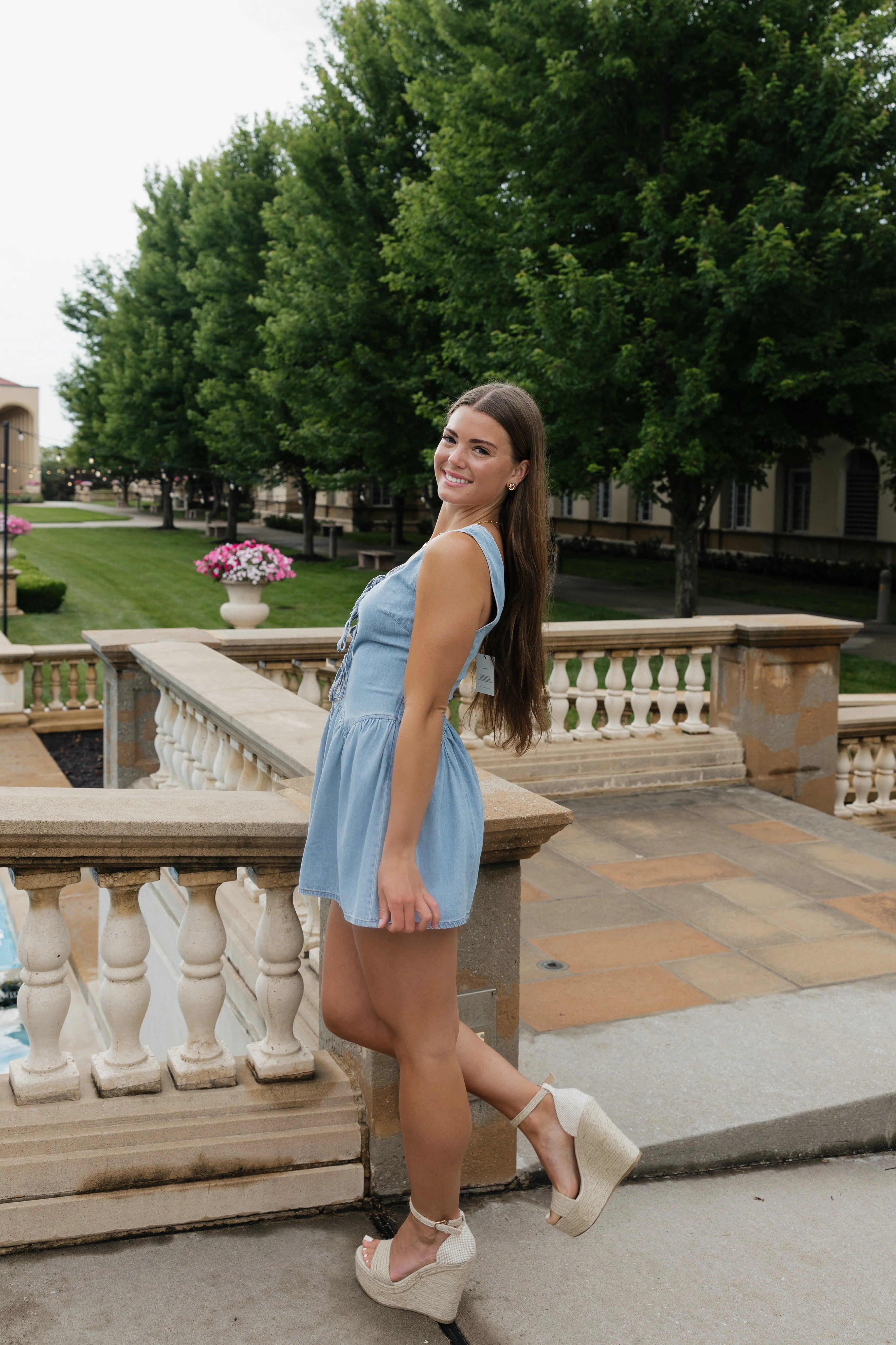 Senna Tie Front Denim Romper - Light Wash