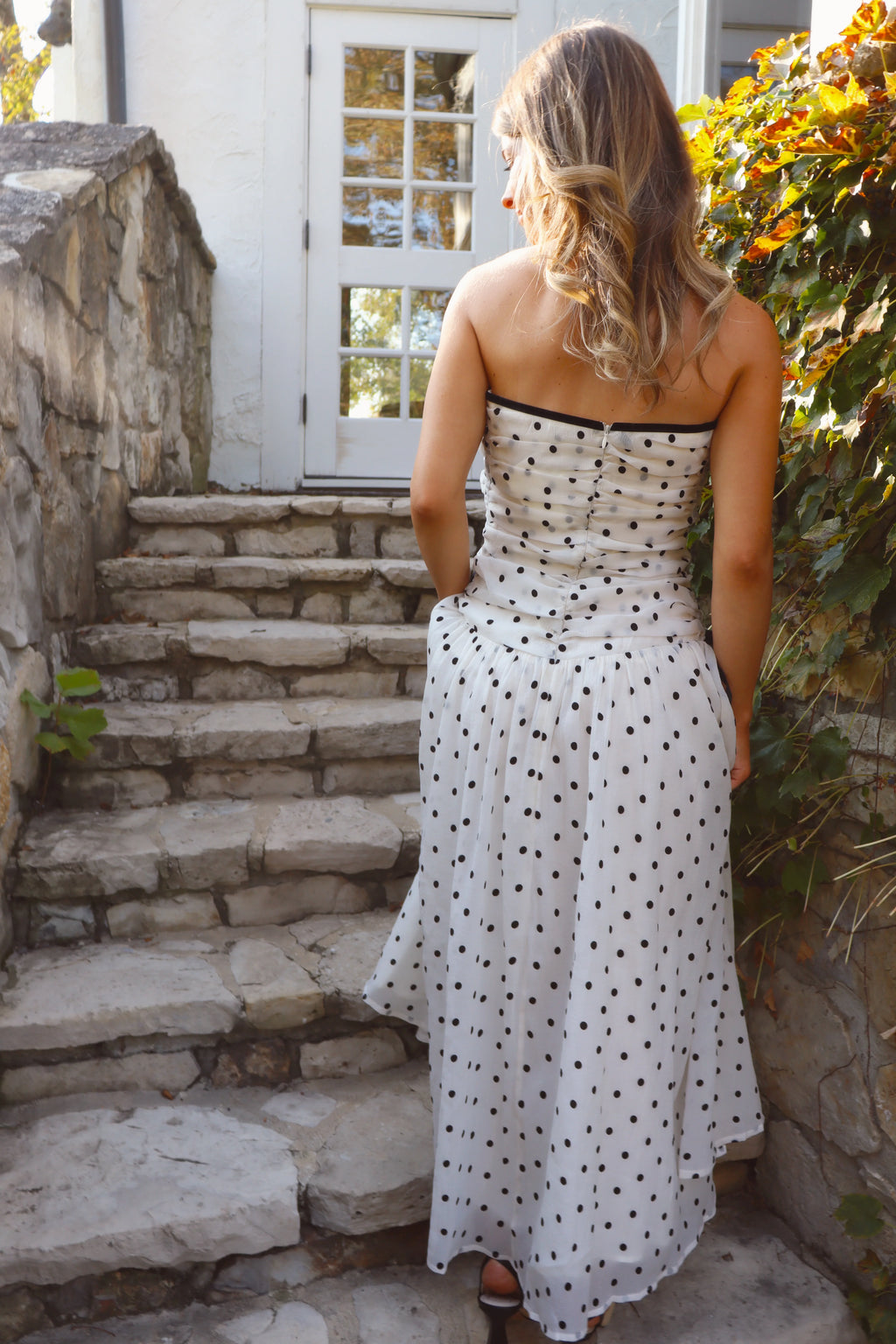 LARGE - Minnie Polka Dot Strapless Midi Dress