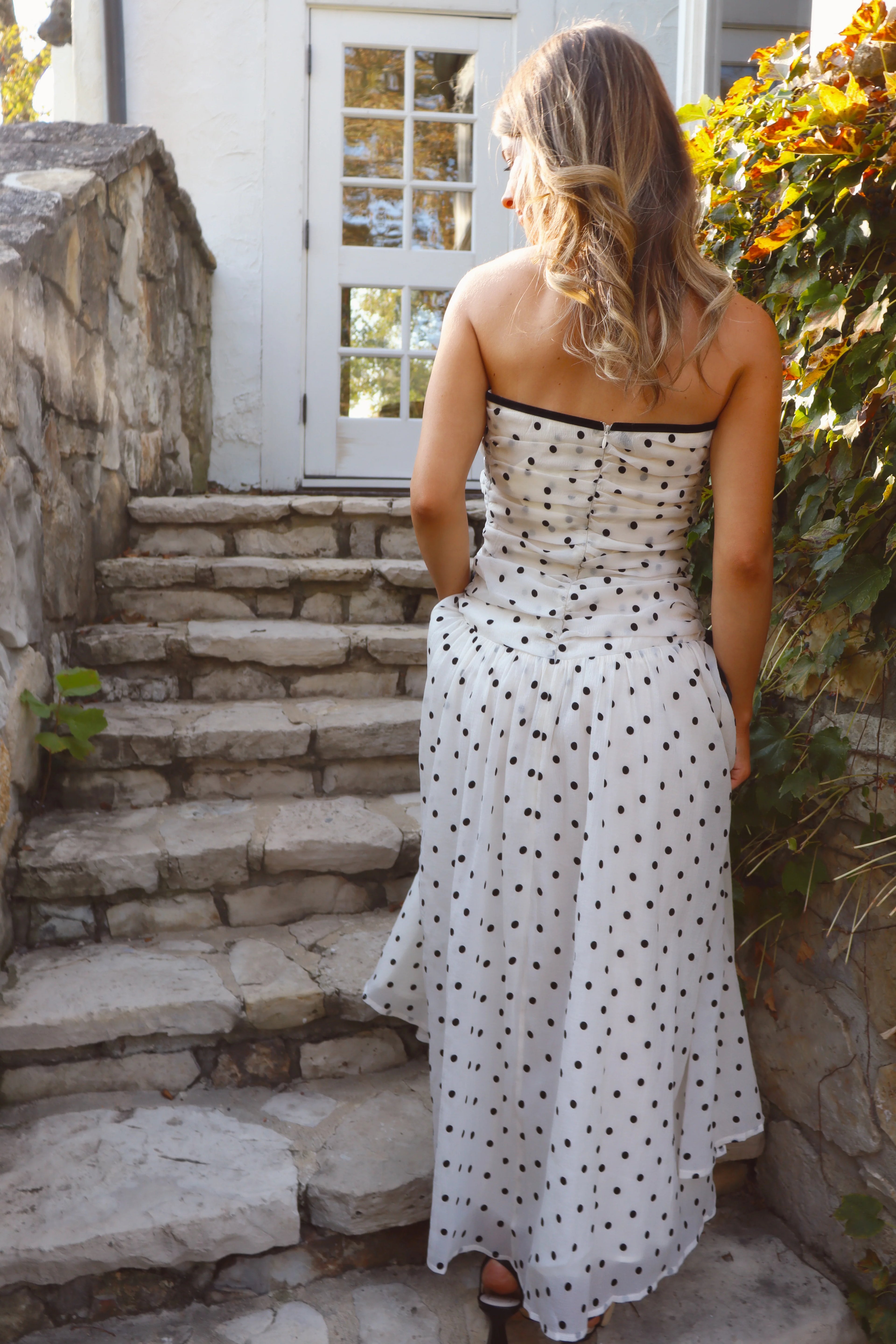 LARGE - Minnie Polka Dot Strapless Midi Dress