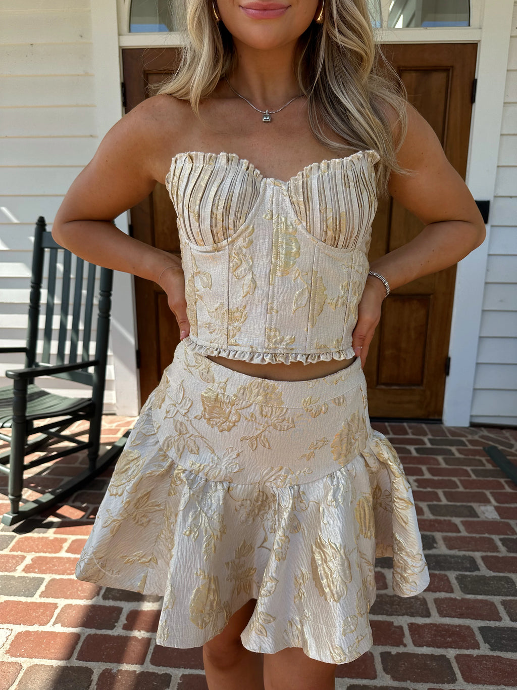 Amaretto Jacquard Two Piece Set - GOLD CHAMPAGNE