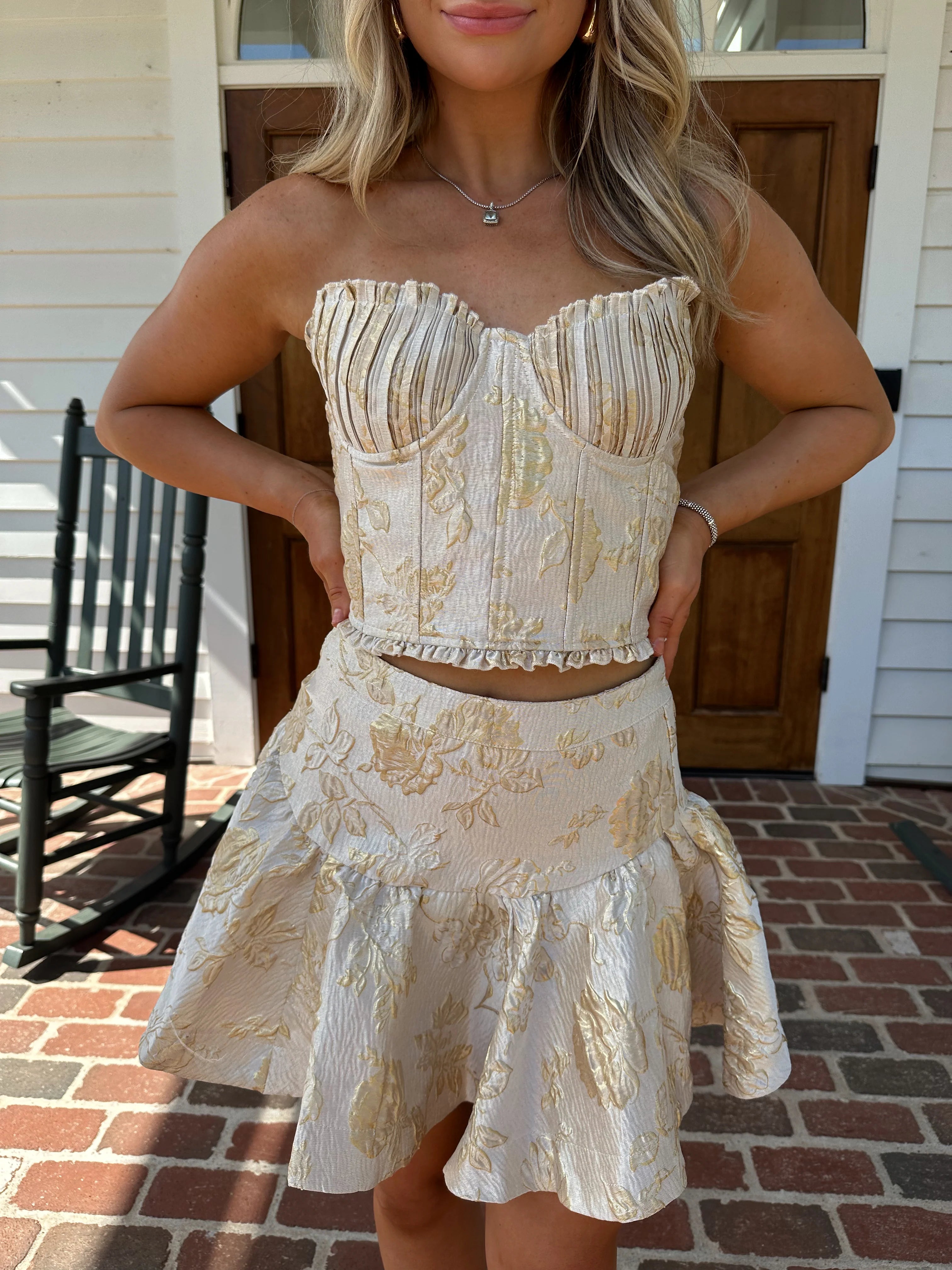 Amaretto Jacquard Two Piece Set - GOLD CHAMPAGNE