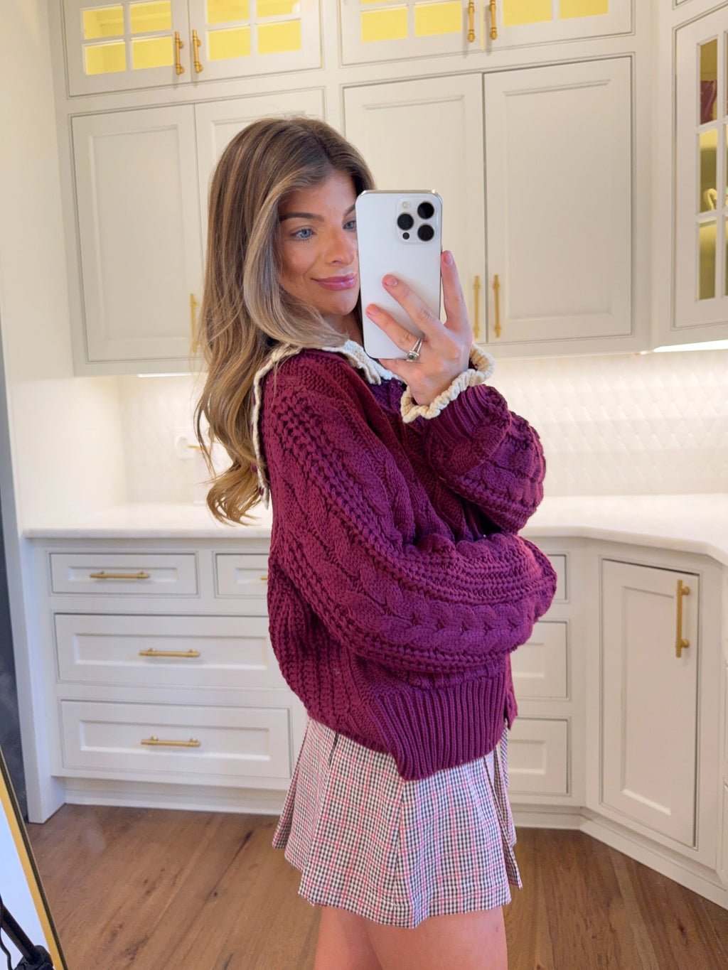 Two-Tone Crochet Collar Cable Knit Cardigan