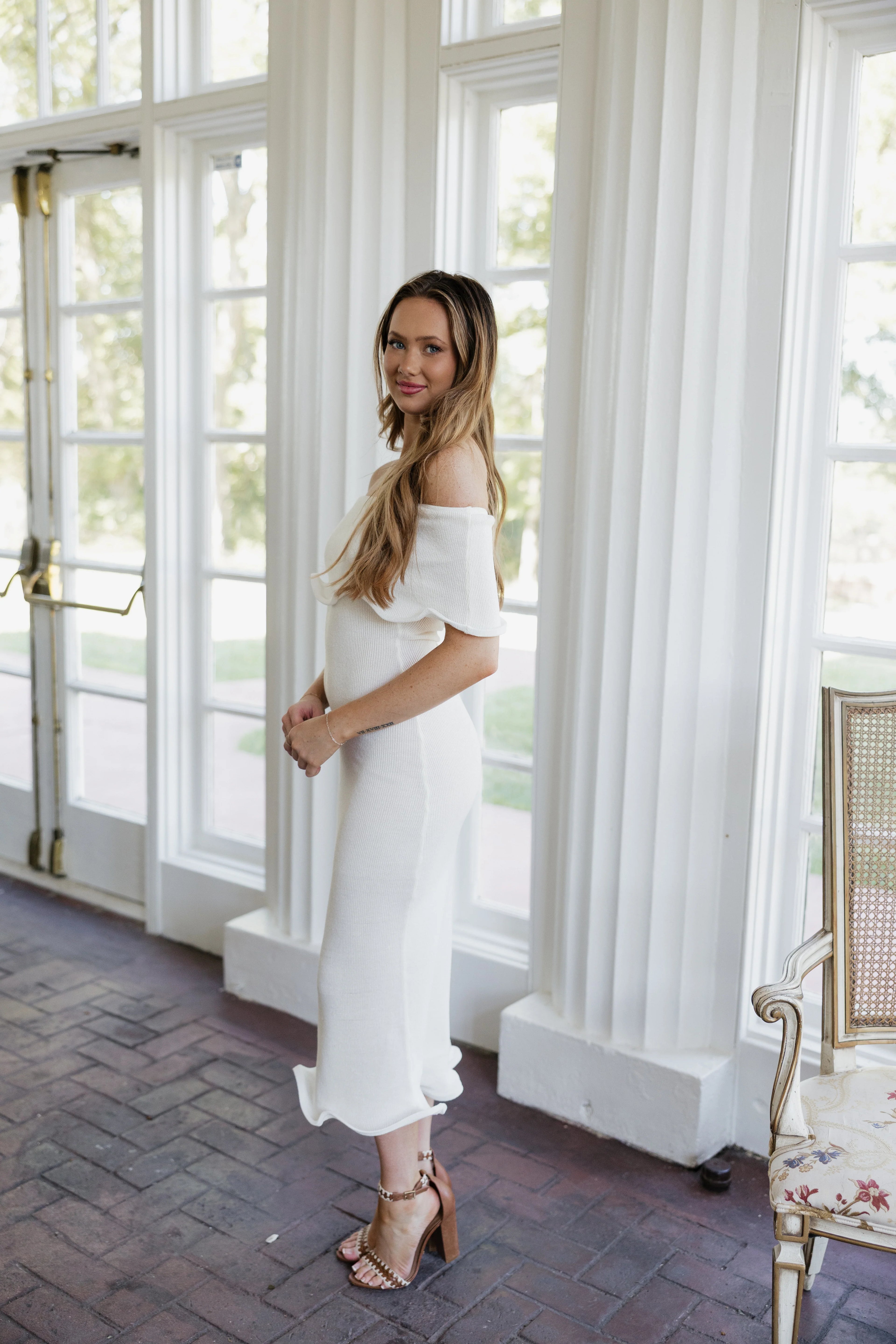 Remington Fitted Knit Midi Dress - White