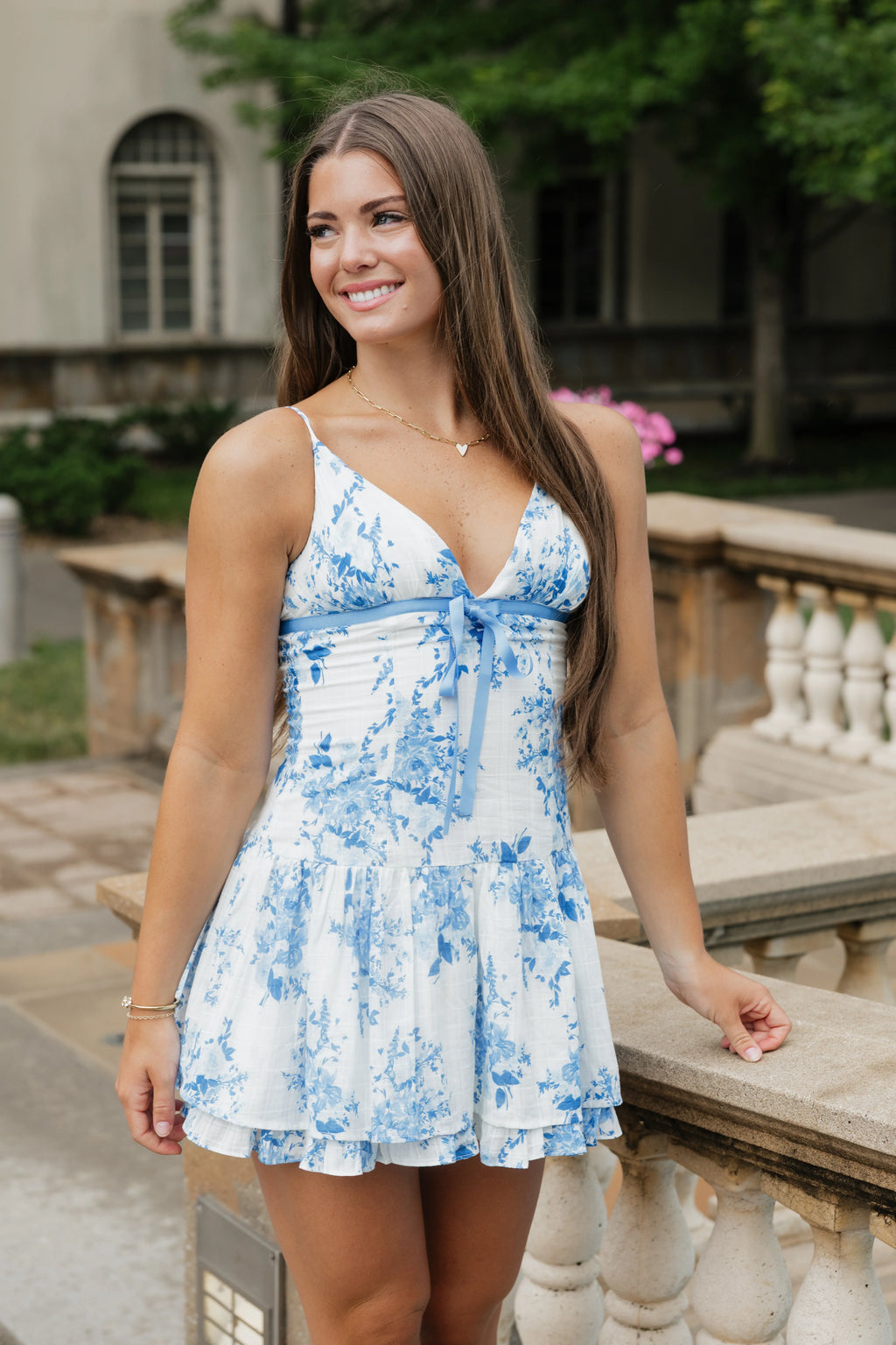 Elodie Mini Dress - Blue / White