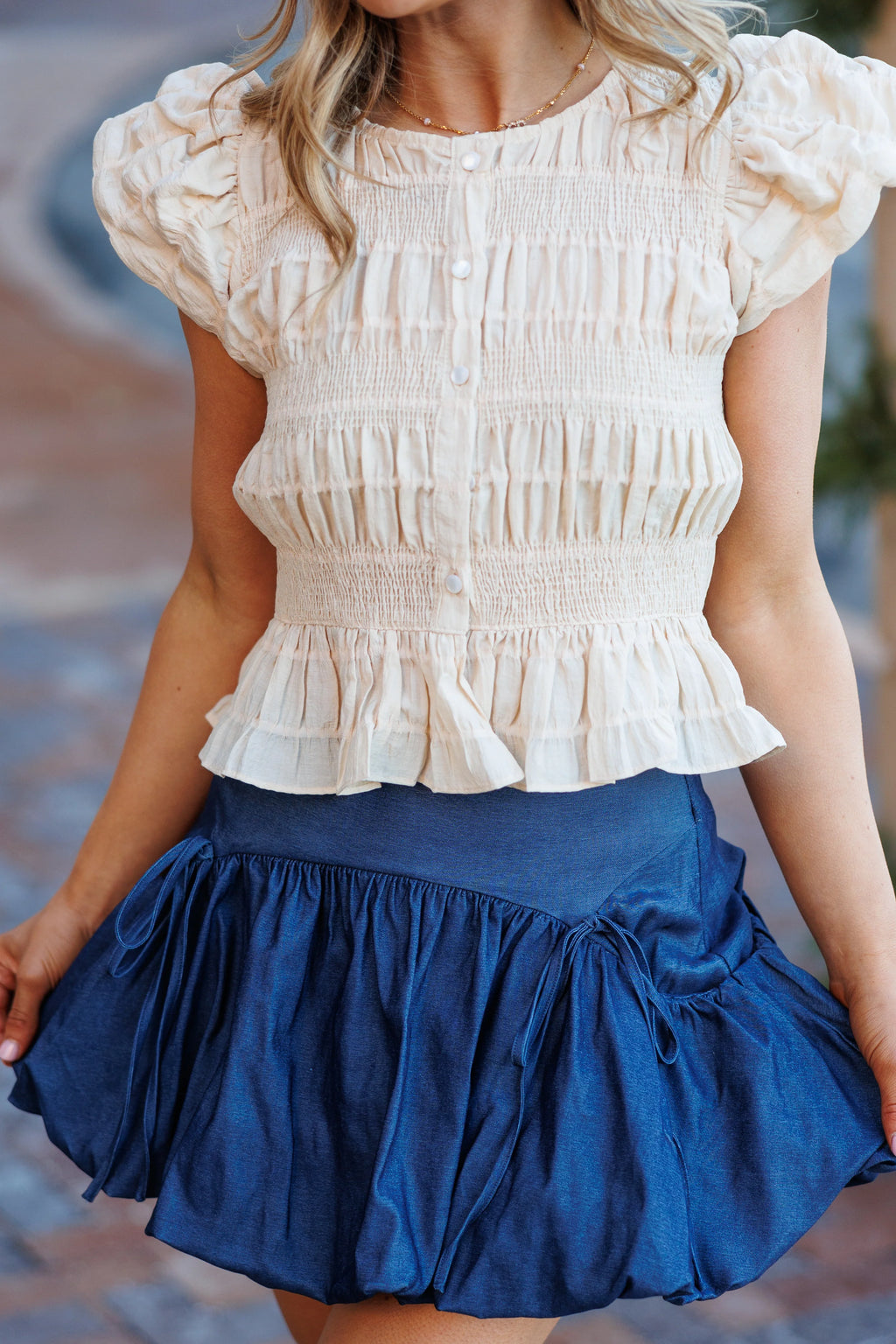 Reece Ribbon Balloon Denim Skirt