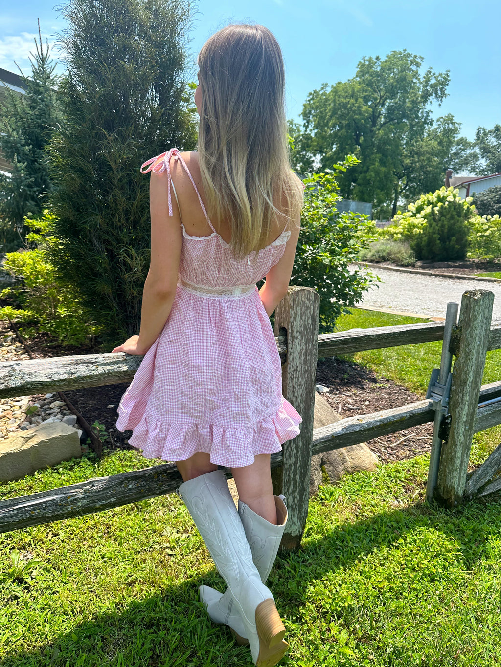 MEDIUM Out and About Checkered Mini Dress - Pink