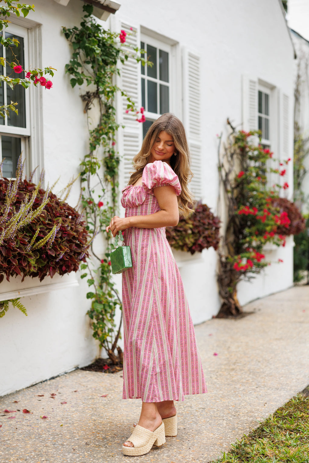 LARGE Pink Coconut Floral Stripe Midi Dress