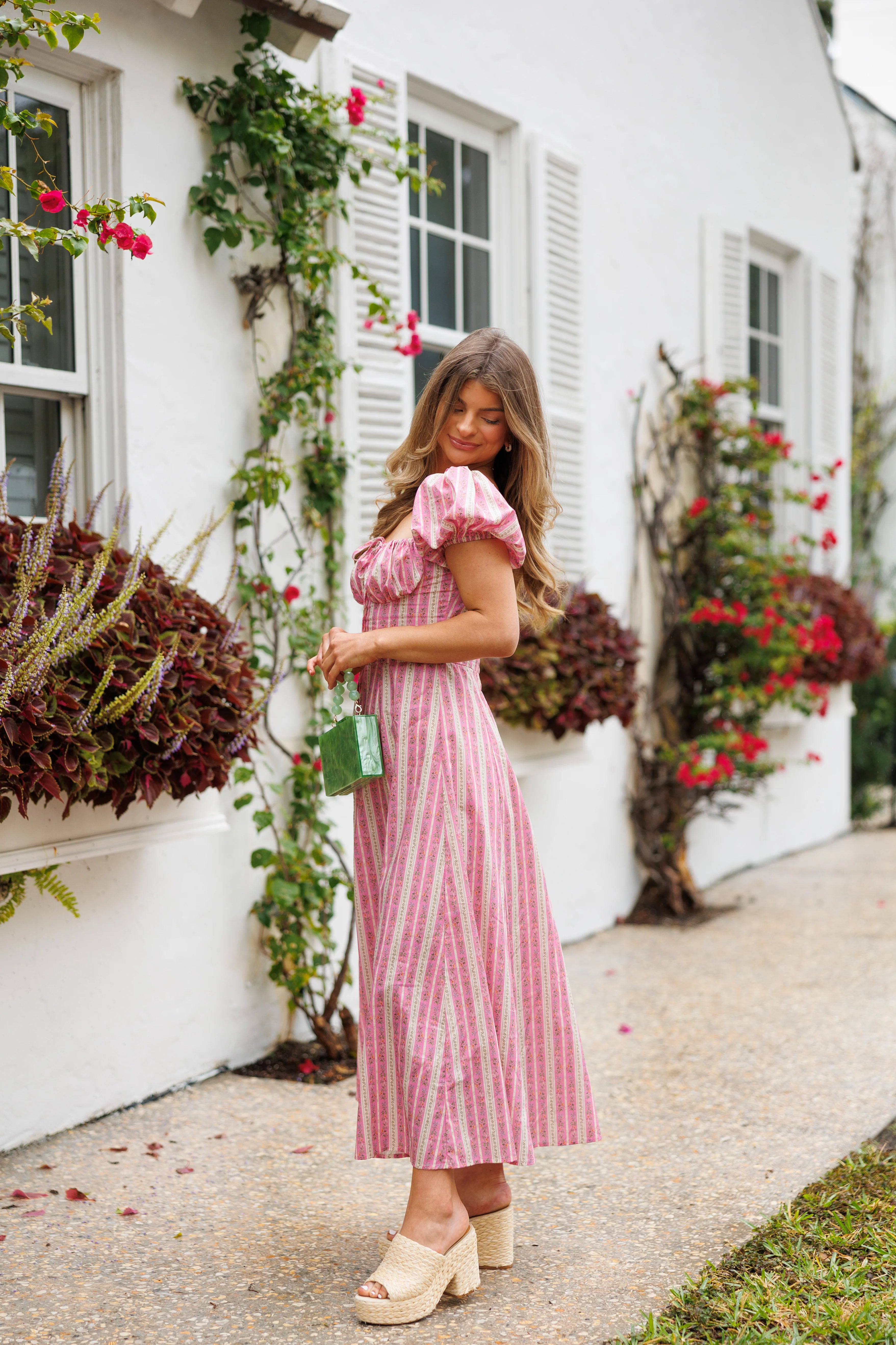 LARGE Pink Coconut Floral Stripe Midi Dress