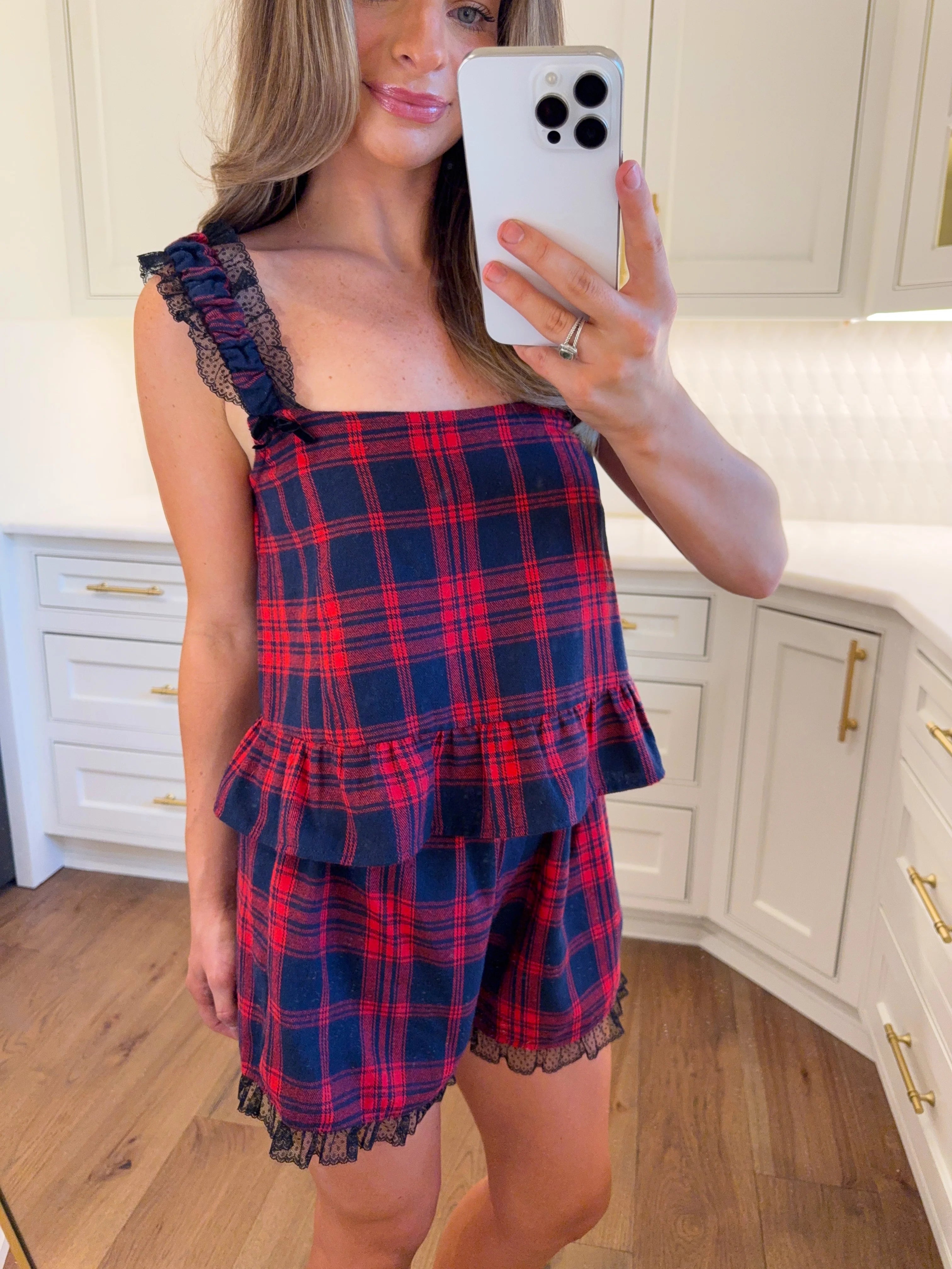 Flannel Pajama Set - Navy Blue / Red