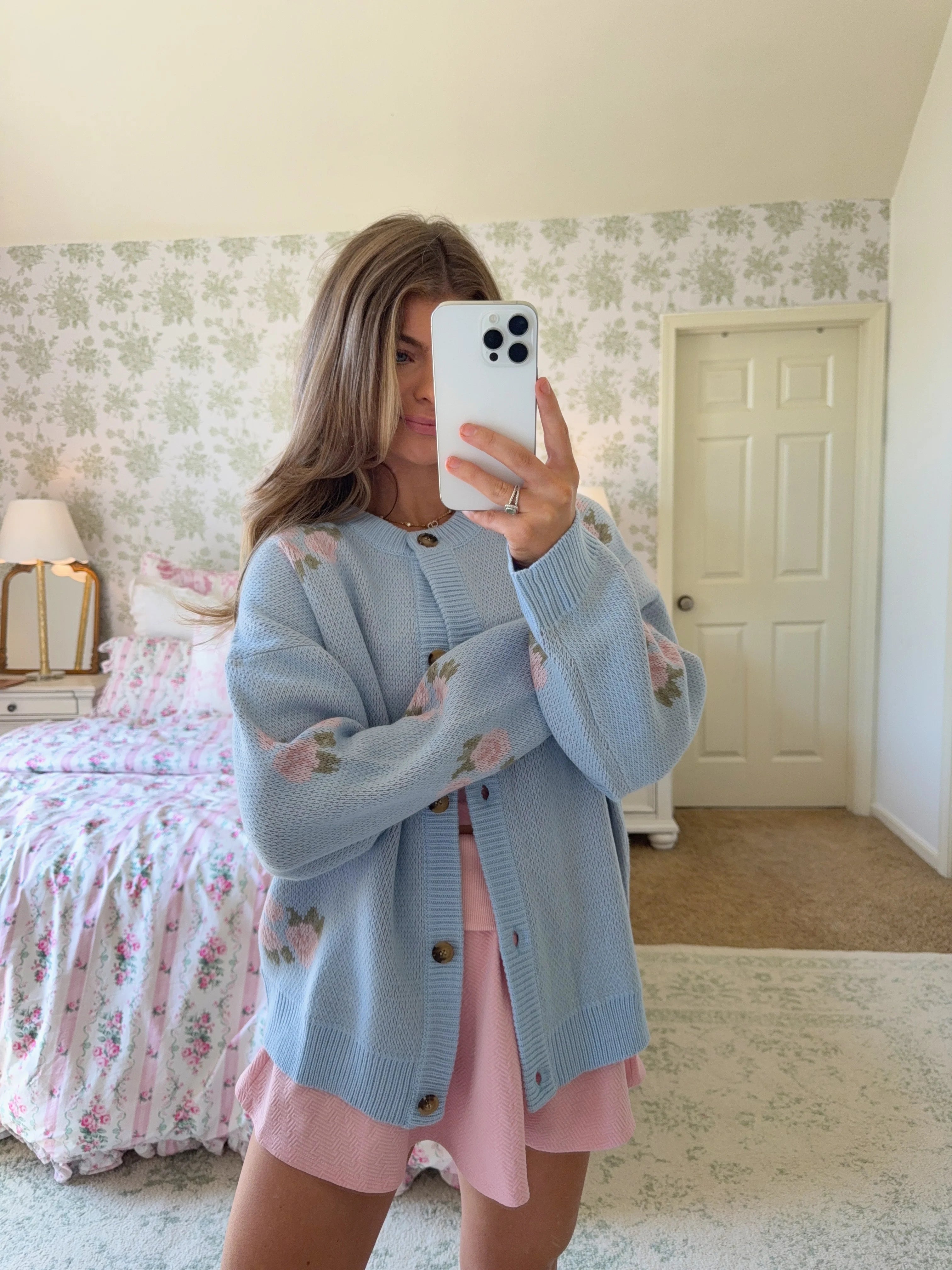 Asha Floral Crewneck Sweater - Light Blue